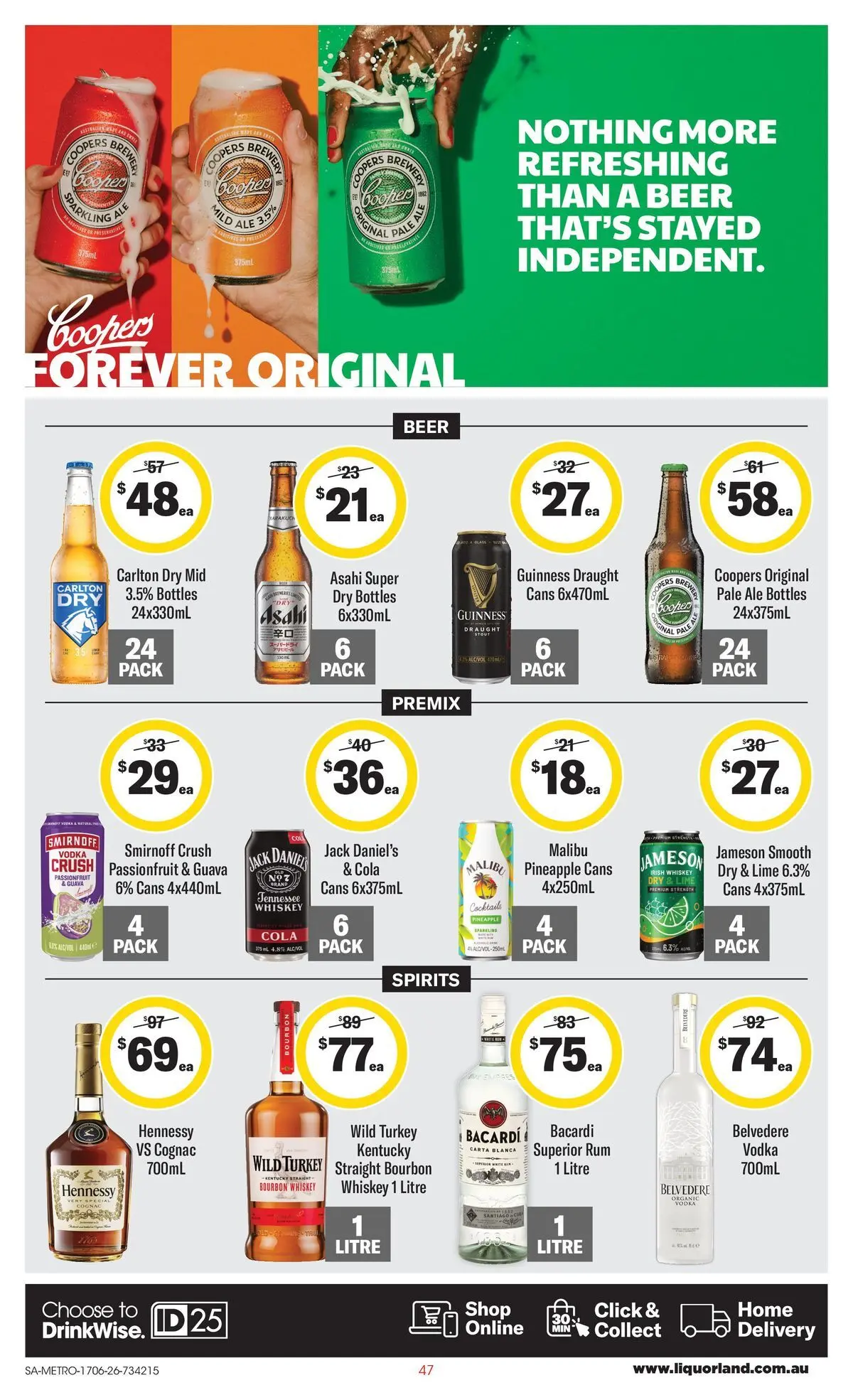 ﻿Coles catalogue valid from 17/06/2026 > Online Australia | Page: 47 | Products: Beer, Bourbon, Passionfruit, Rum