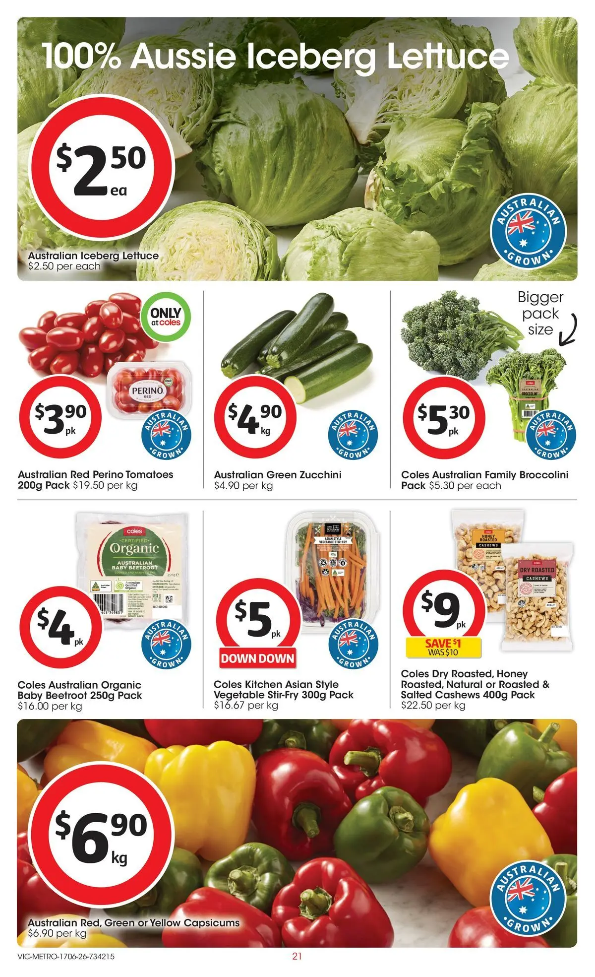 ﻿Coles catalogue valid from 17/06/2026 > Online Australia | Page: 21 | Products: Honey, Lettuce, Tomatoes, Zucchini