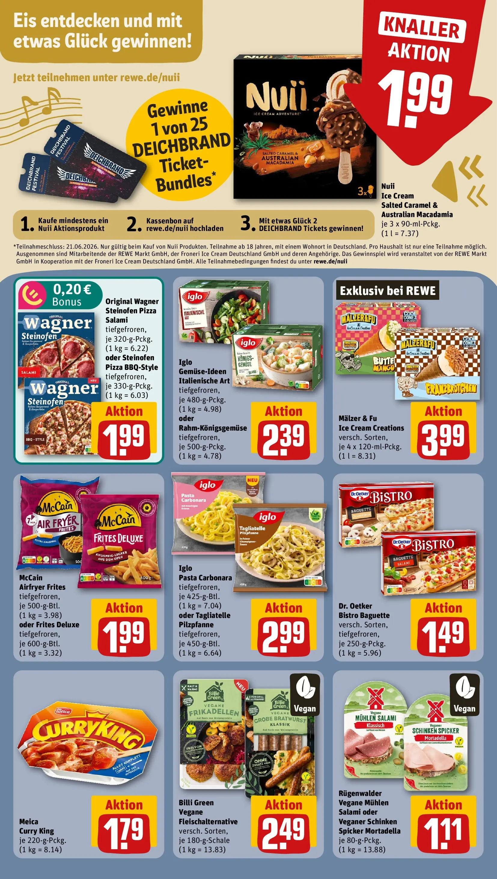 REWE Prospekt ab 14.06.2026 zum Blättern » Angebote | Seite: 20 | Produkte: Baguette, McCain, Pizza, Eis