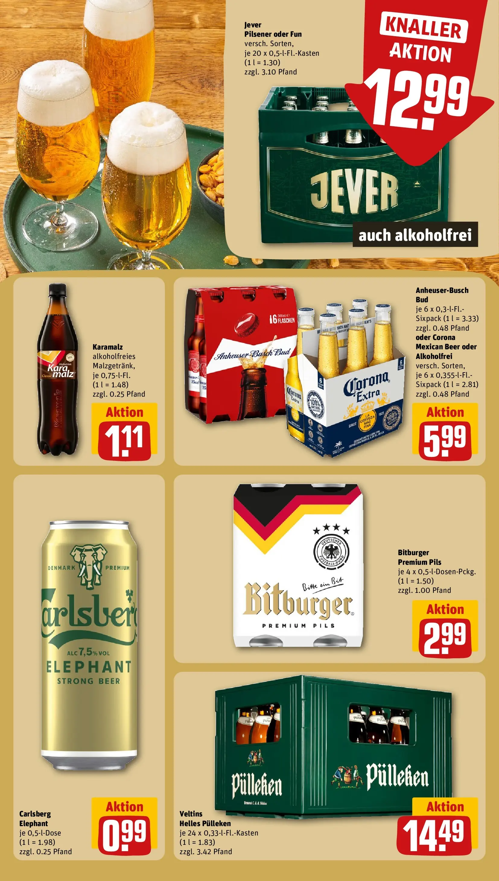 REWE Prospekt ab 14.06.2026 zum Blättern » Angebote | Seite: 25 | Produkte: Helles pulleken, Bitburger, Carlsberg, Jever