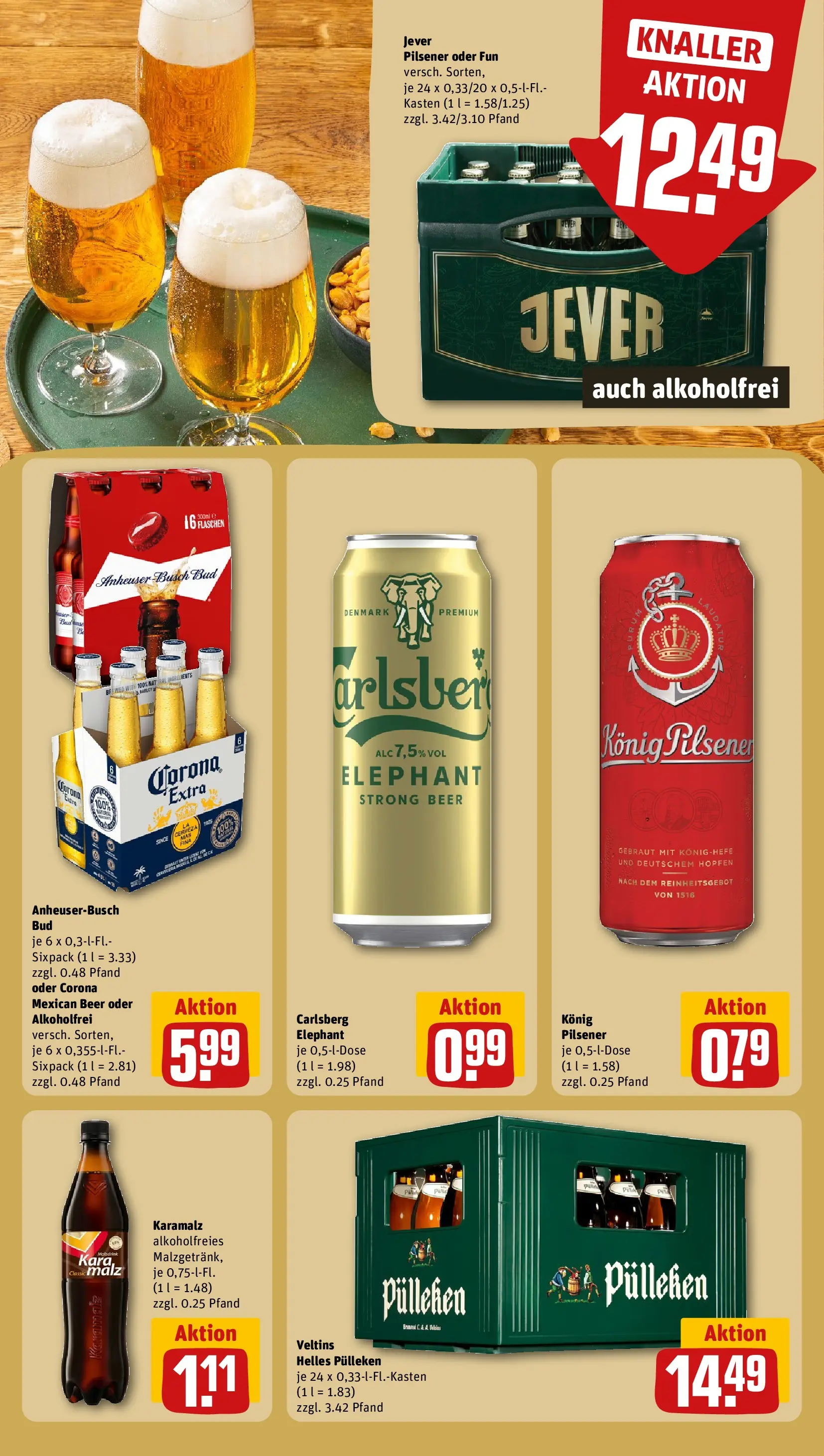 REWE Prospekt ab 14.06.2026 zum Blättern » Angebote | Seite: 25 | Produkte: Helles pulleken, Konig pilsener, Carlsberg, Veltins