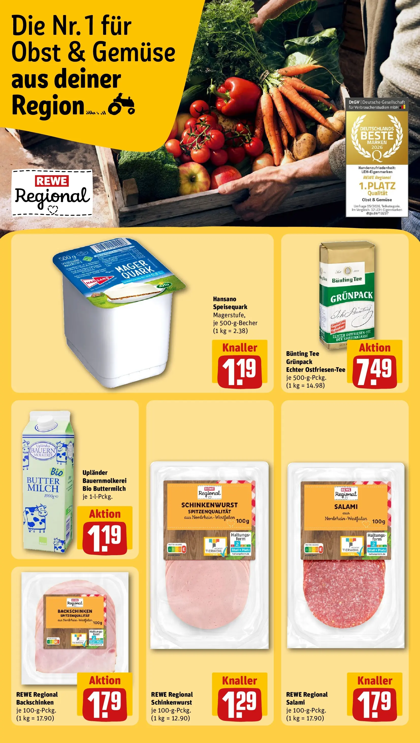 REWE Prospekt ab 14.06.2026 zum Blättern » Angebote | Seite: 28 | Produkte: Quark, Butter, Gemüse, Salami