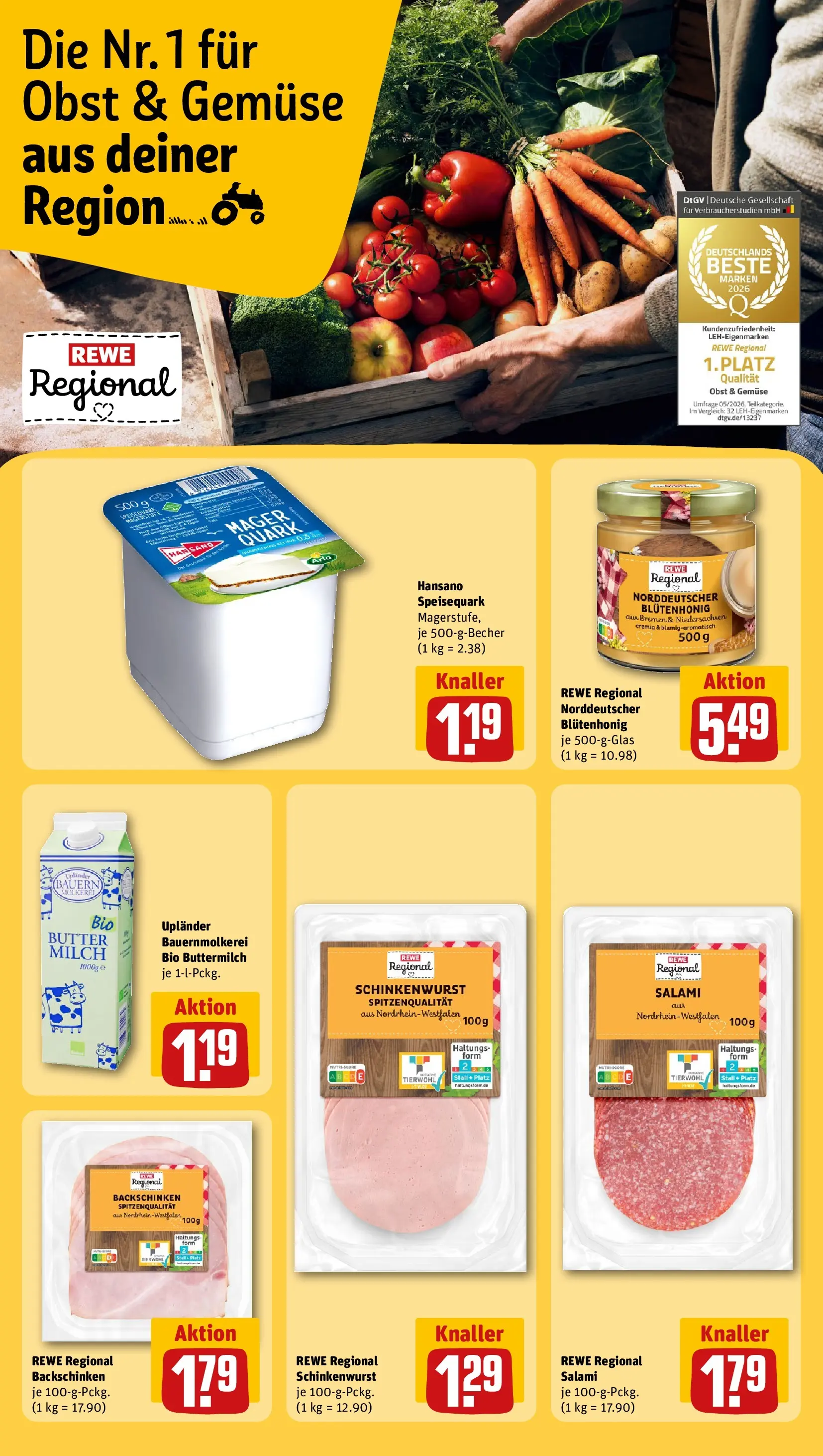 REWE Prospekt ab 14.06.2026 zum Blättern » Angebote | Seite: 28 | Produkte: Quark, Milch, Salami, Speisequark