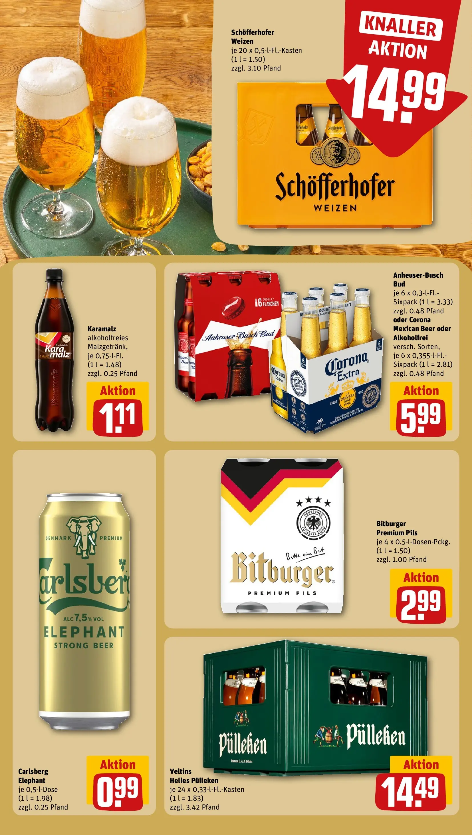 REWE Prospekt ab 14.06.2026 zum Blättern » Angebote | Seite: 19 | Produkte: Helles pulleken, Bitburger, Carlsberg, Pils