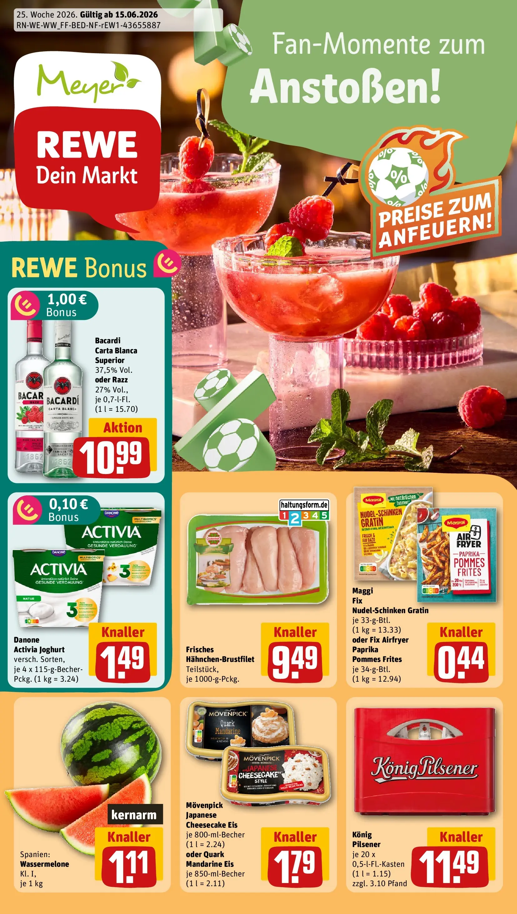 REWE Prospekt ab 14.06.2026 zum Blättern » Angebote | Seite: 1 | Produkte: Danone activia, Rum, Paprika, Wassermelone