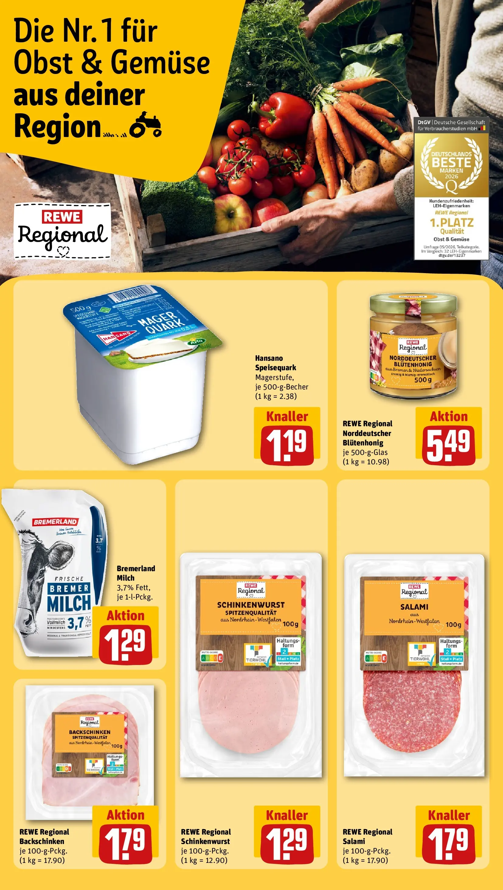 REWE Prospekt ab 14.06.2026 zum Blättern » Angebote | Seite: 28 | Produkte: Quark, Milch, Gemüse, Speisequark