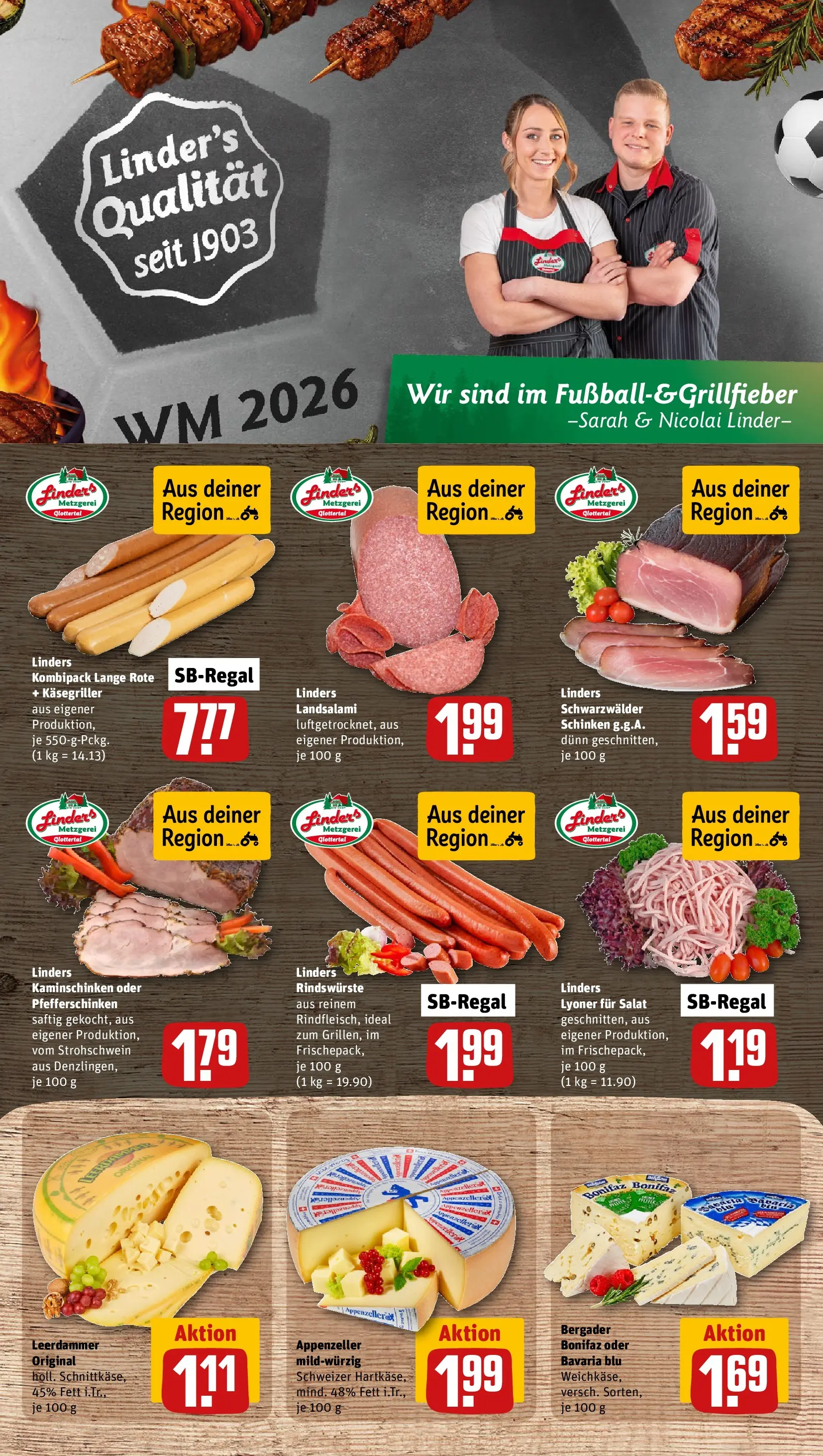REWE Prospekt ab 14.06.2026 zum Blättern » Angebote | Seite: 13 | Produkte: Leerdammer, Salami, Schinken, Salat