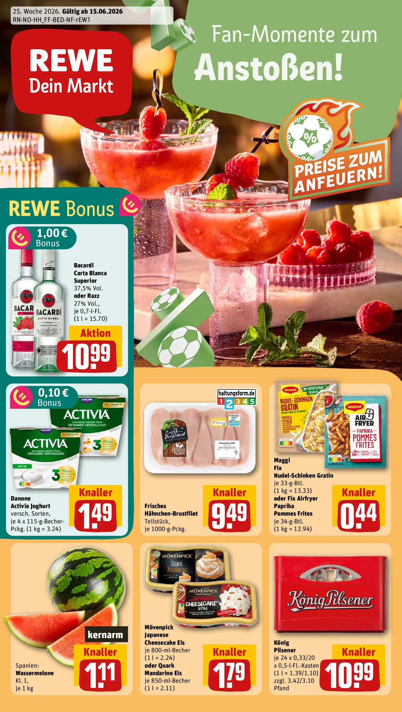 REWE Prospekt ab 14.06.2026 zum Blättern » Angebote | Seite: 1 | Produkte: Activia, Maggi, Joghurt, Eis