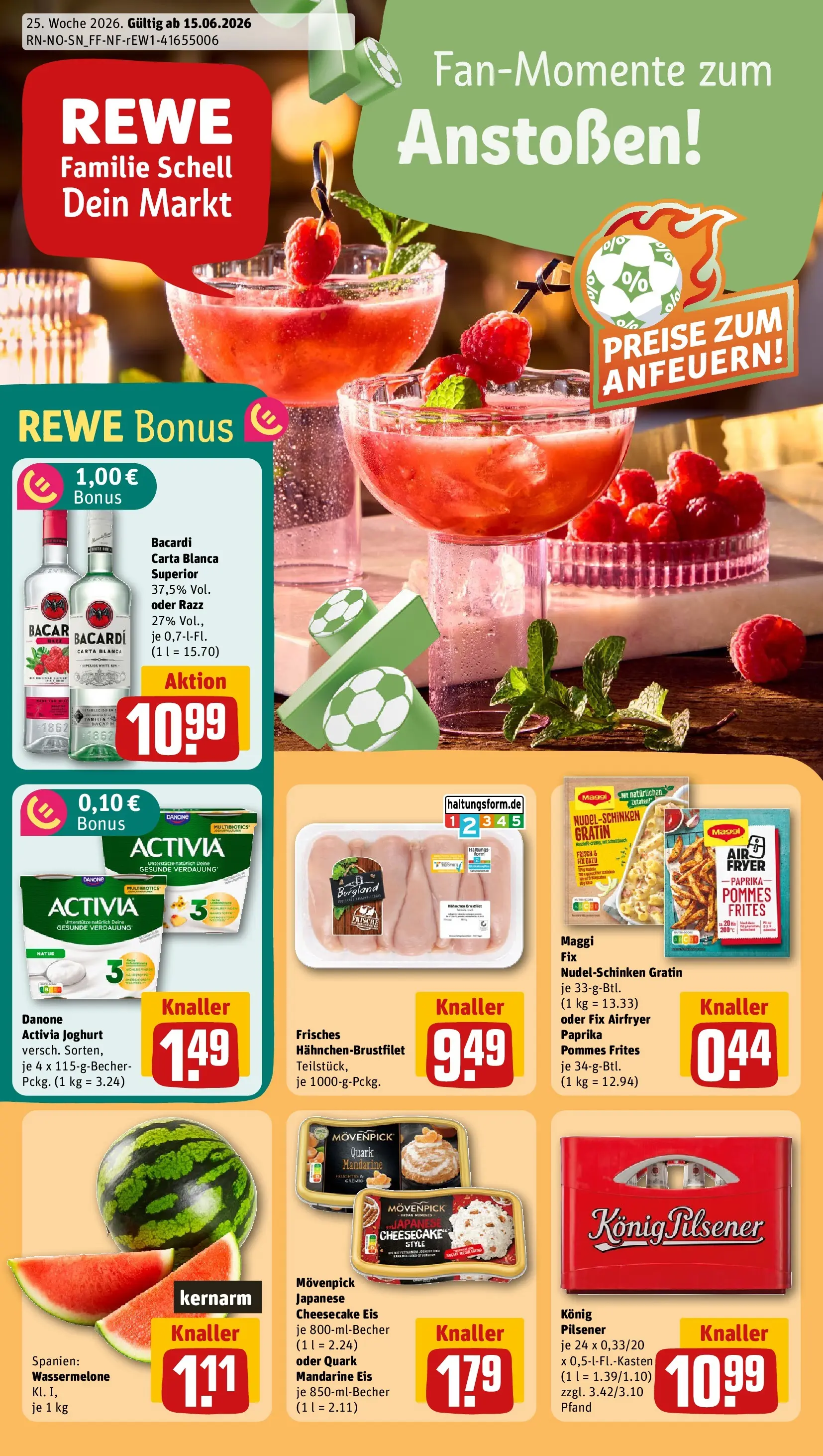 REWE Prospekt ab 14.06.2026 zum Blättern » Angebote | Seite: 1 | Produkte: Bacardi, Joghurt, Paprika, Eis