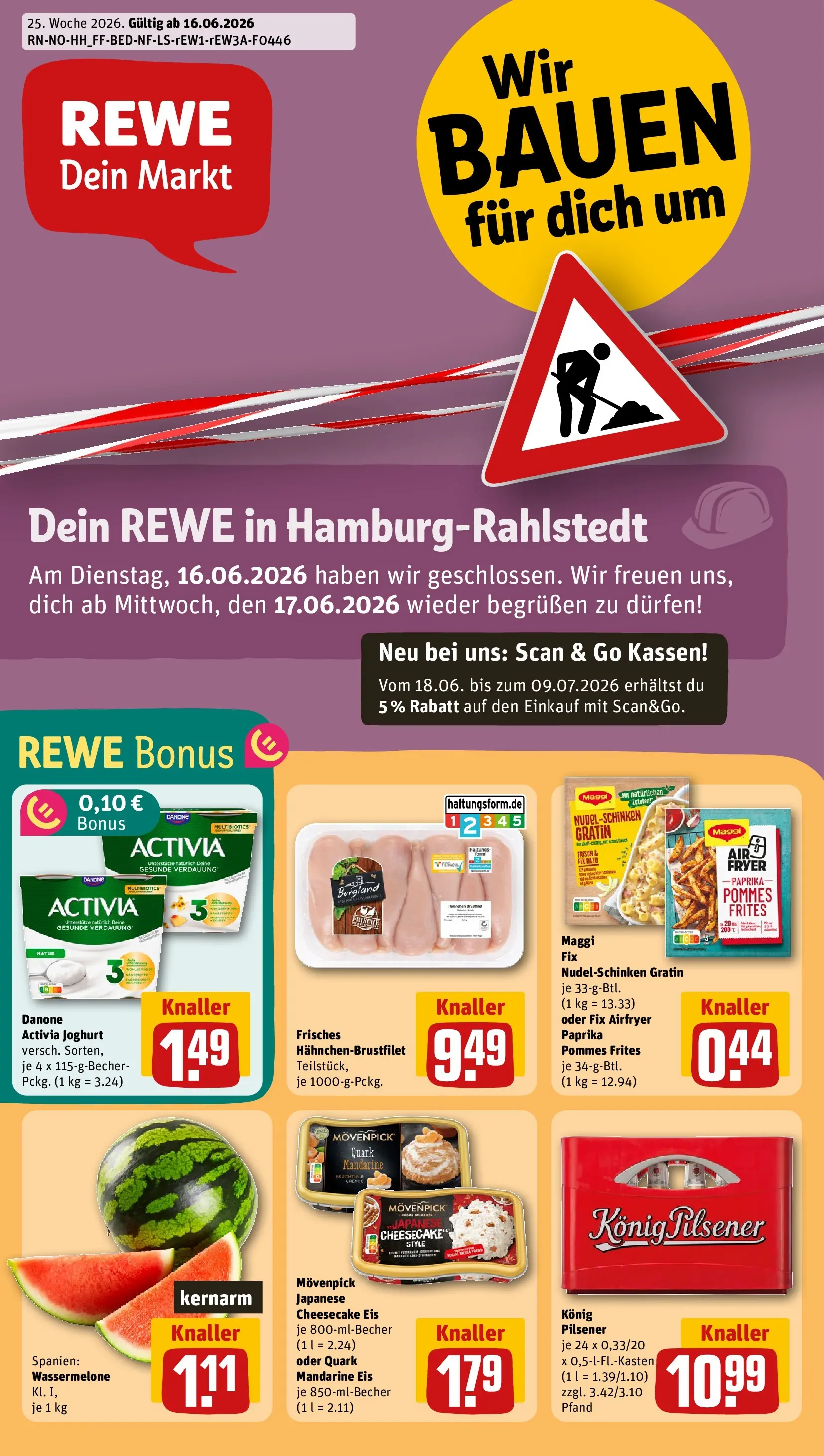REWE Prospekt ab 14.06.2026 zum Blättern » Angebote | Seite: 1 | Produkte: Danone activia, Maggi, Maggi fix, Eis