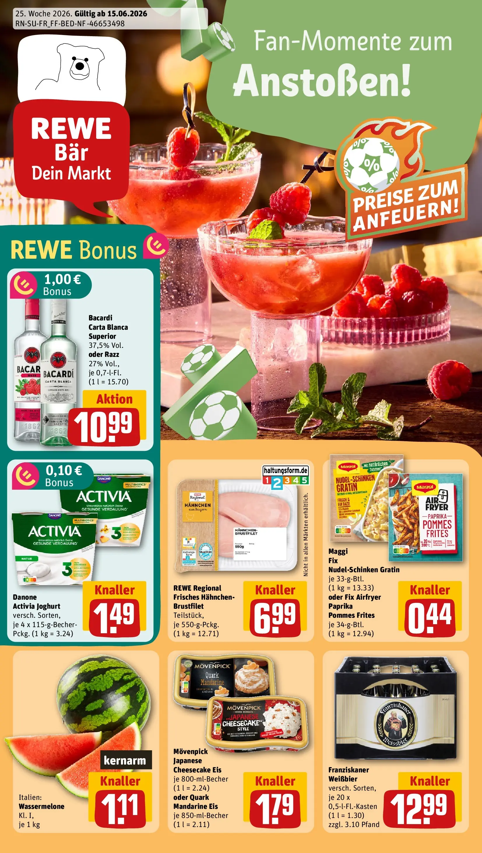 REWE Prospekt ab 14.06.2026 zum Blättern » Angebote | Seite: 1 | Produkte: Joghurt, Weißbier, Paprika, Maggi fix