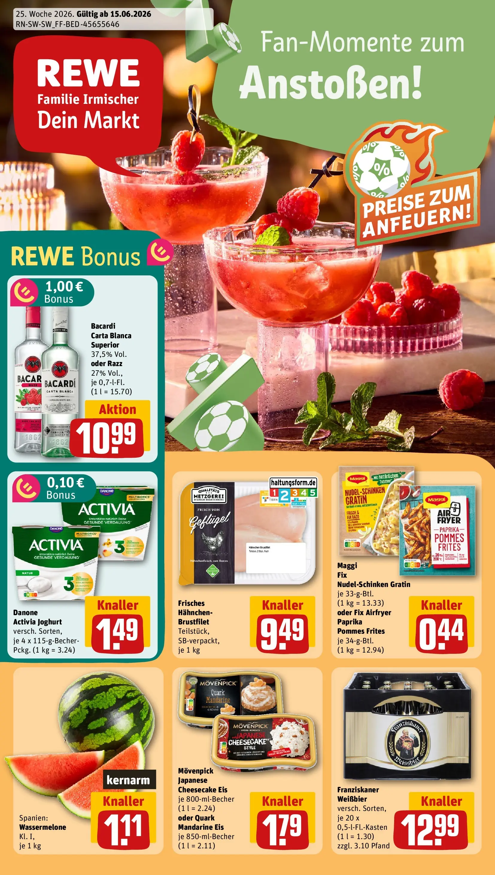 REWE Prospekt ab 14.06.2026 zum Blättern » Angebote | Seite: 1 | Produkte: Franziskaner, Joghurt, Pommes, Pasta
