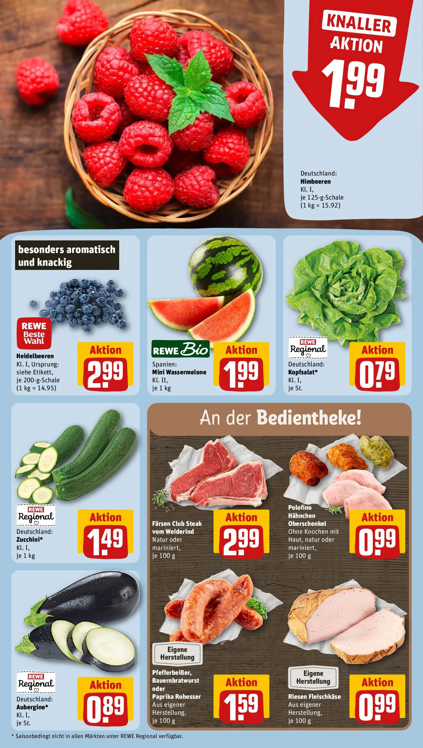 REWE Prospekt ab 14.06.2026 zum Blättern » Angebote | Seite: 2 | Produkte: Himbeeren, Heidelbeeren, Wassermelone, Zucchini