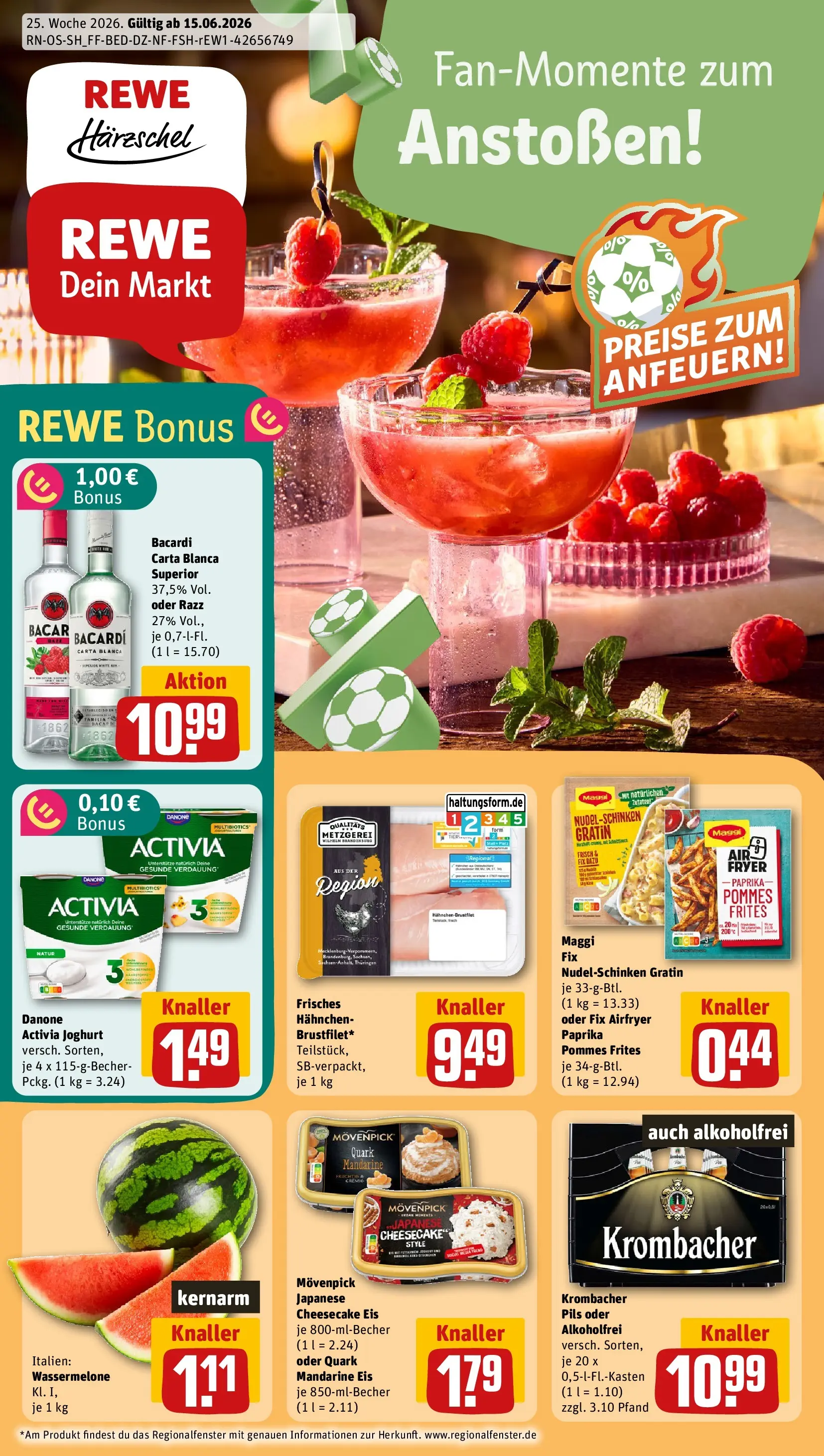 REWE Prospekt ab 14.06.2026 zum Blättern » Angebote | Seite: 1 | Produkte: Activia, Maggi, Pils, Eis