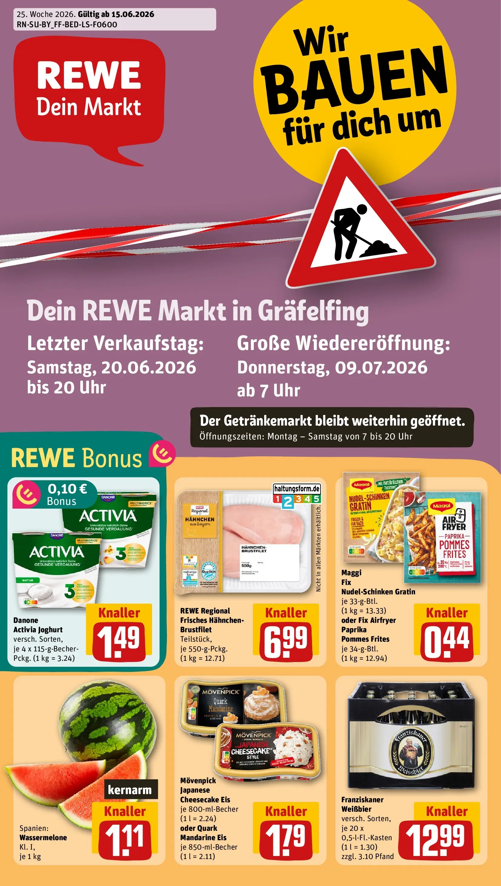 REWE Prospekt ab 14.06.2026 zum Blättern » Angebote | Seite: 1 | Produkte: Joghurt, Weißbier, Maggi fix, Wassermelone