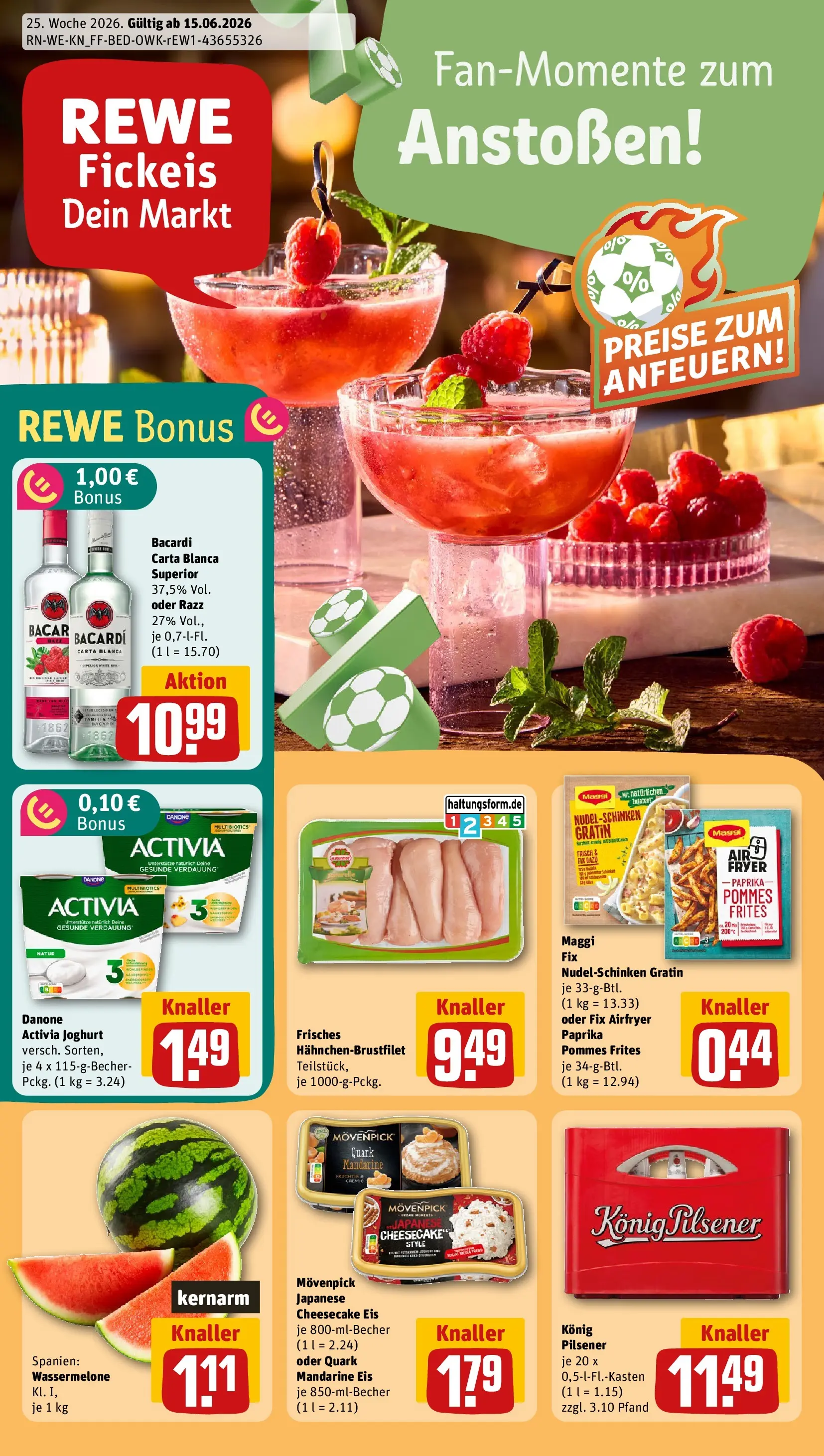 REWE Prospekt ab 14.06.2026 zum Blättern » Angebote | Seite: 1 | Produkte: Bacardi, Quark, Paprika, Pasta