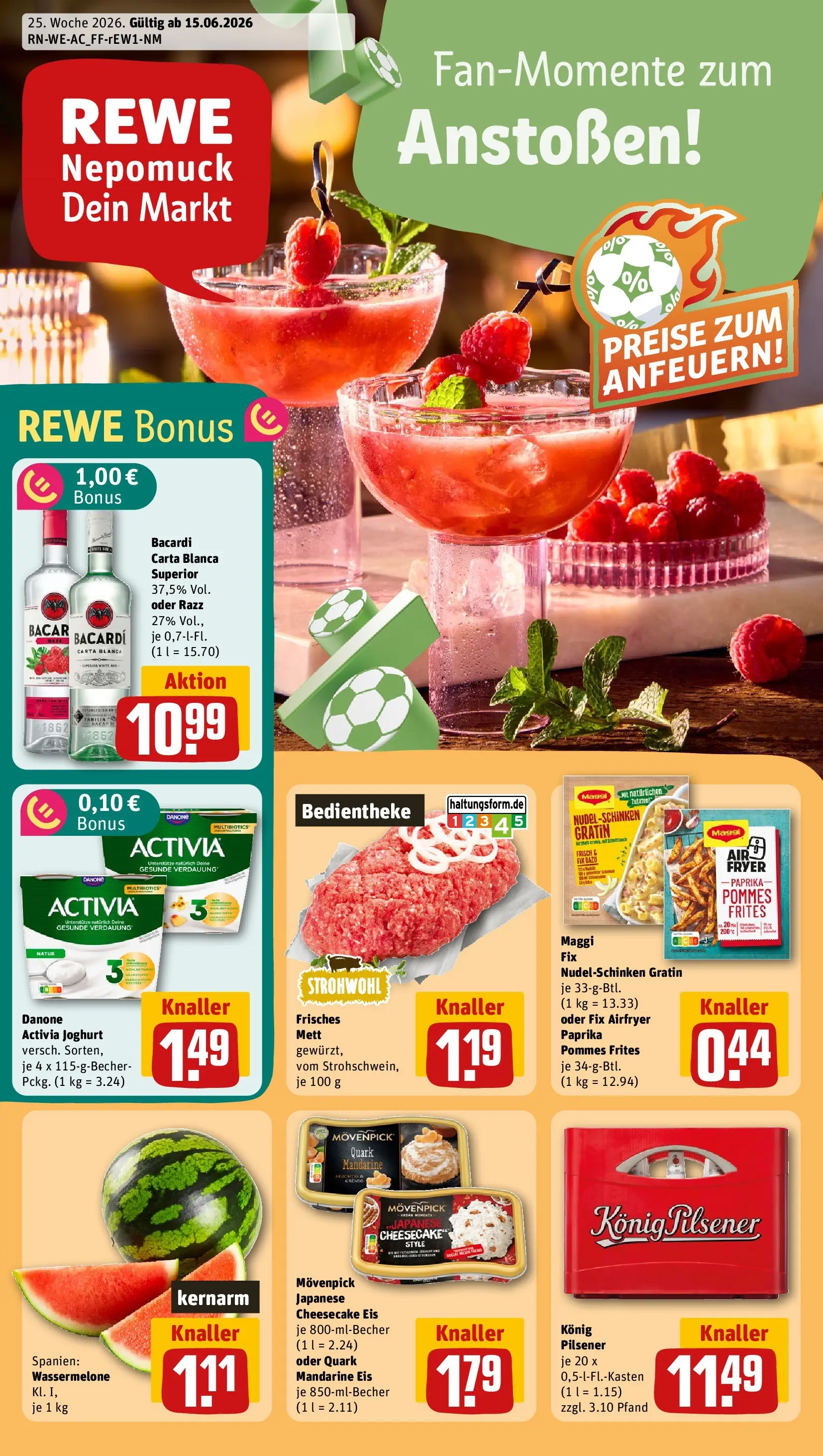 REWE Prospekt ab 14.06.2026 zum Blättern » Angebote | Seite: 1 | Produkte: Maggi, Rum, Pommes frites, Eis