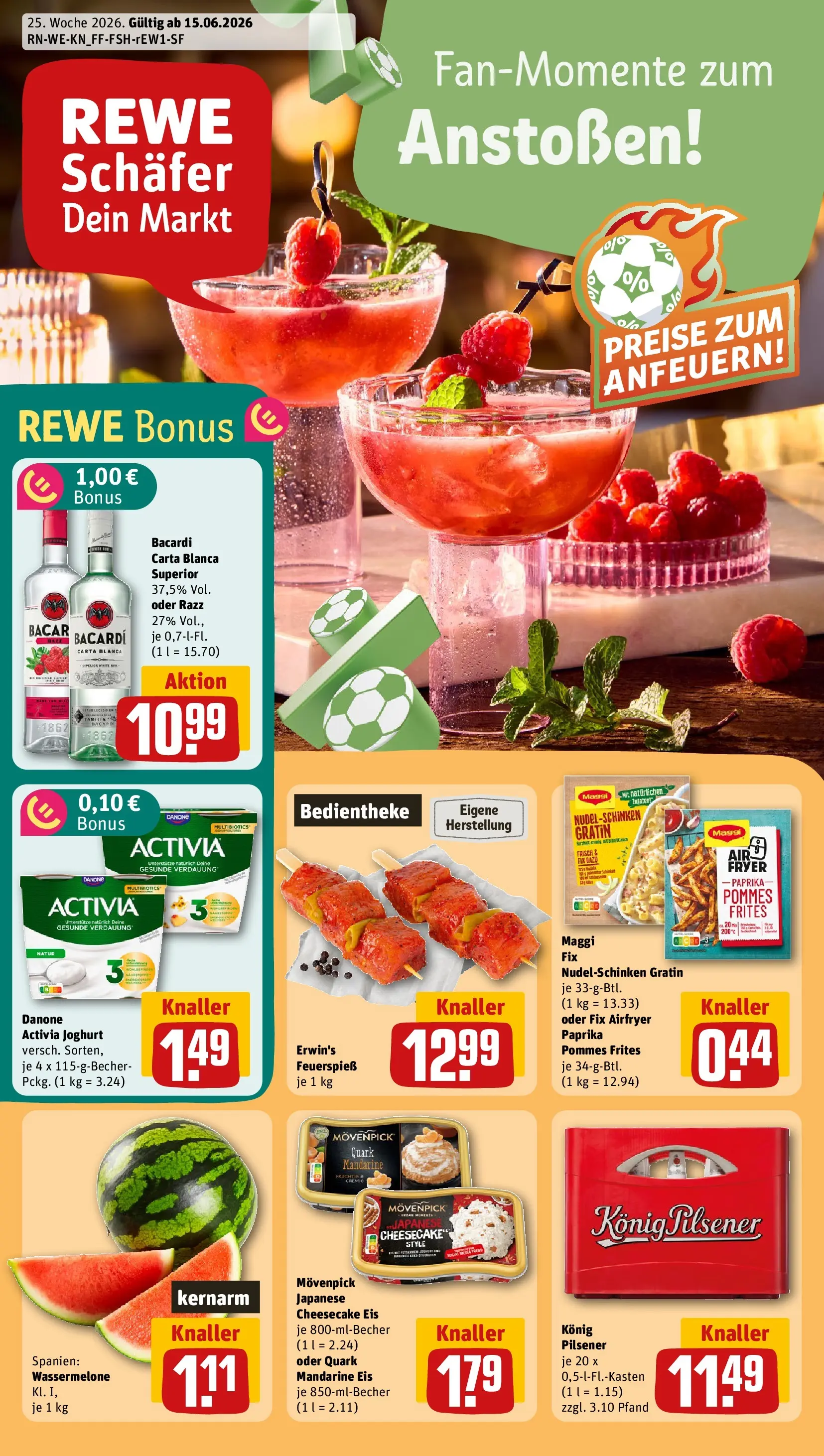 REWE Prospekt ab 14.06.2026 zum Blättern » Angebote | Seite: 1 | Produkte: Activia, Konig pilsener, Danone activia, Paprika