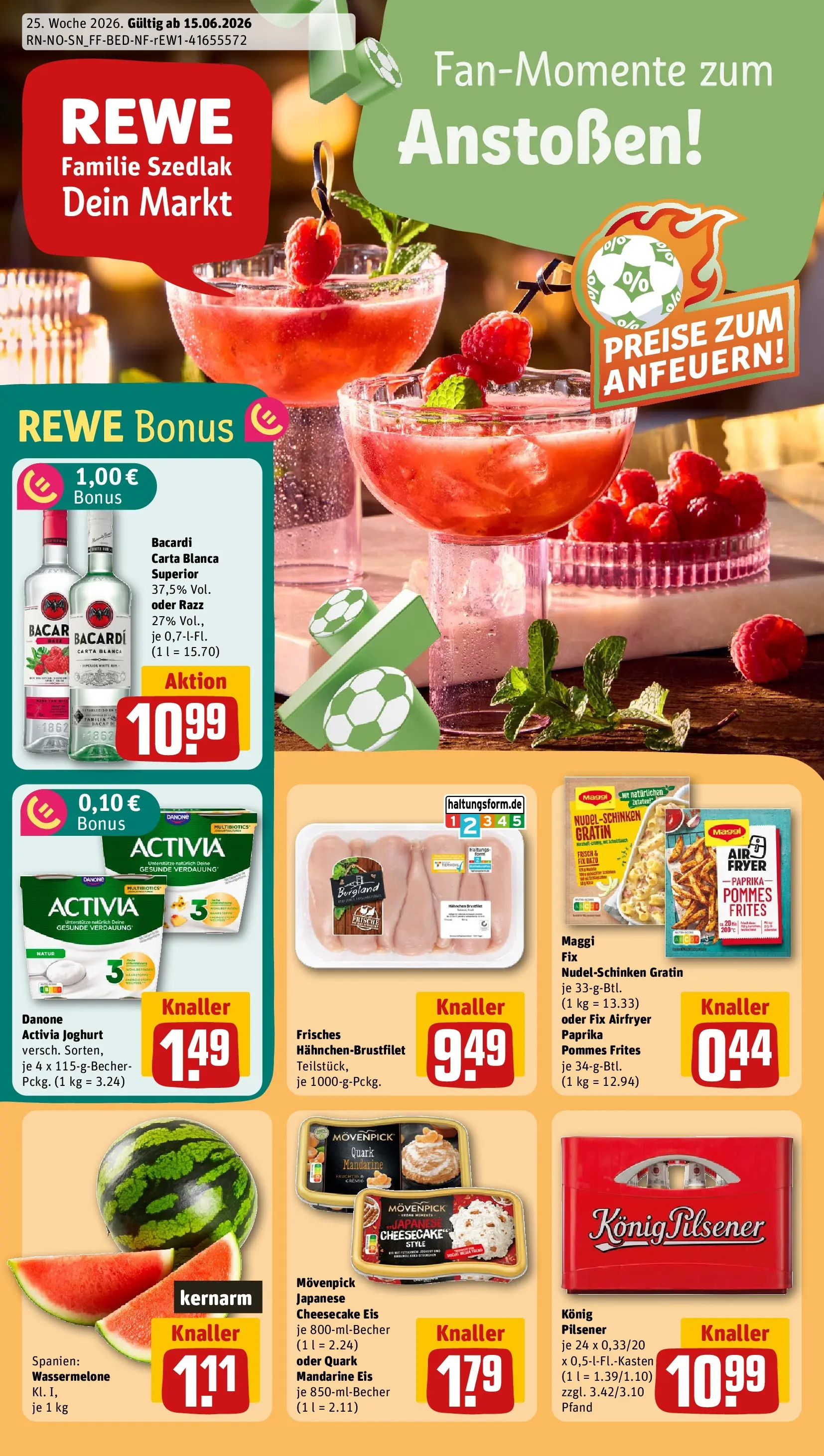 REWE Prospekt ab 14.06.2026 zum Blättern » Angebote | Seite: 1 | Produkte: Konig pilsener, Joghurt, Rum, Wassermelone