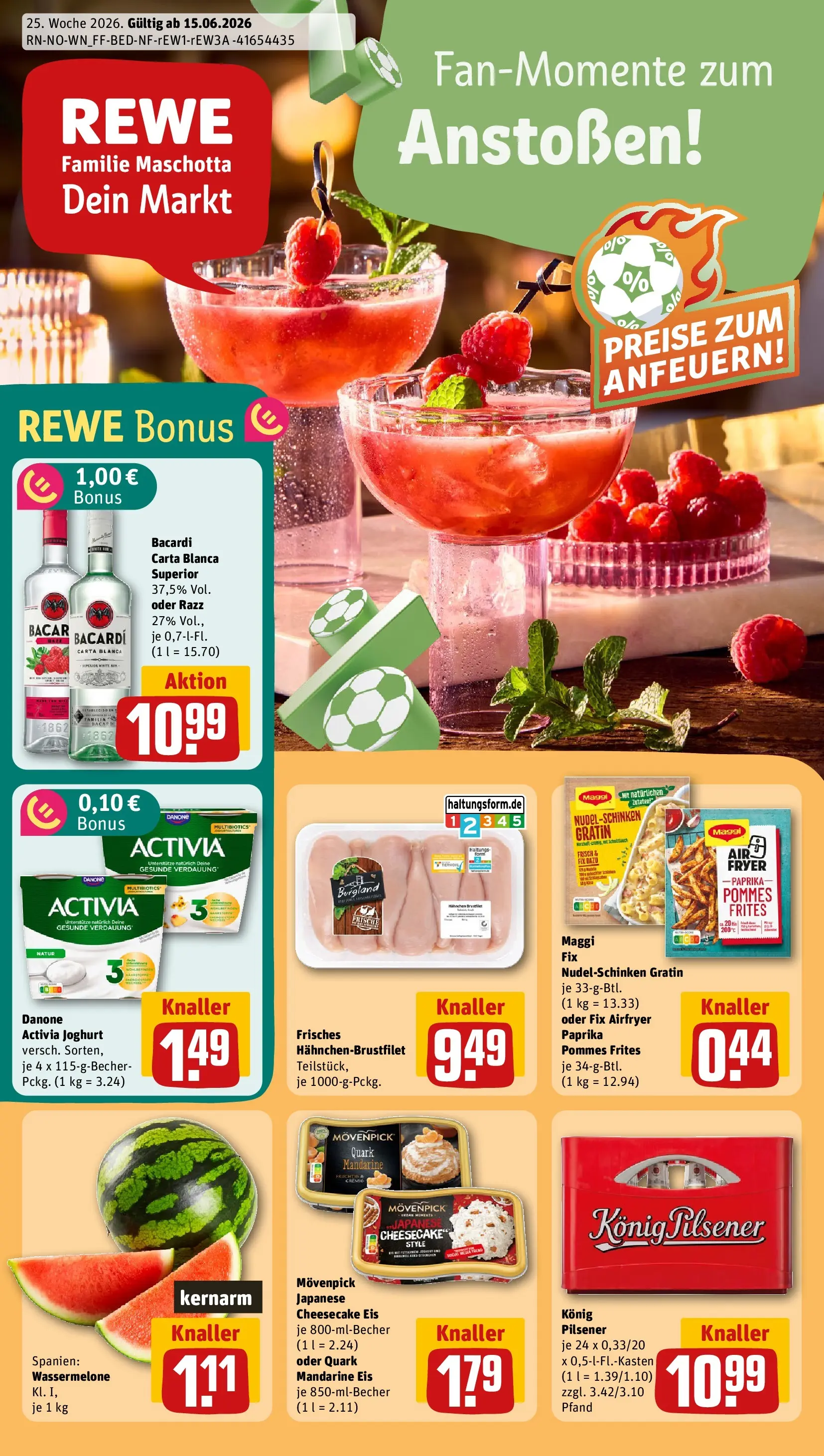 REWE Prospekt ab 14.06.2026 zum Blättern » Angebote | Seite: 1 | Produkte: Maggi, Pommes frites, Wassermelone, Eis