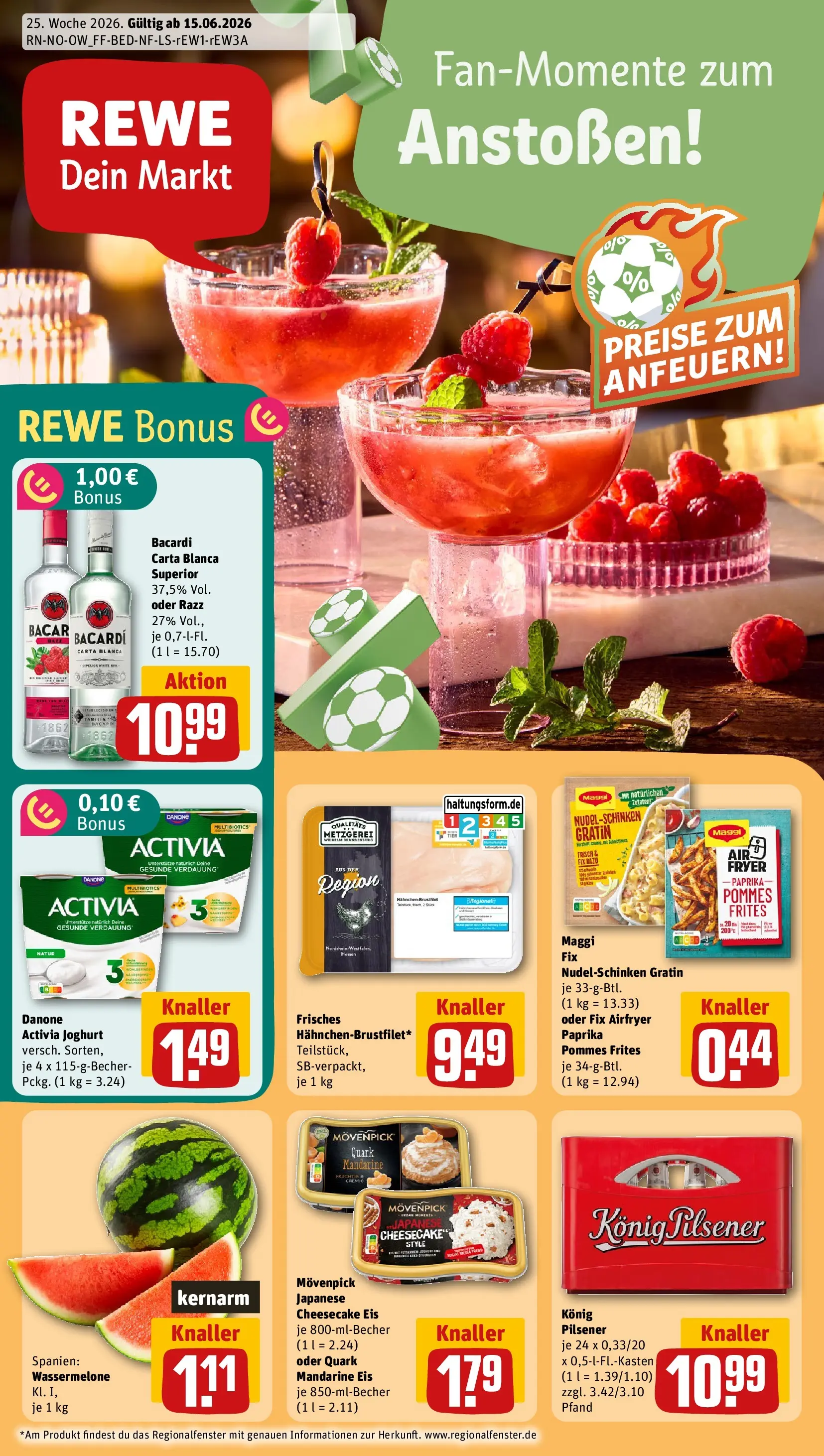 REWE Prospekt ab 14.06.2026 zum Blättern » Angebote | Seite: 1 | Produkte: Konig pilsener, Quark, Paprika, Maggi fix