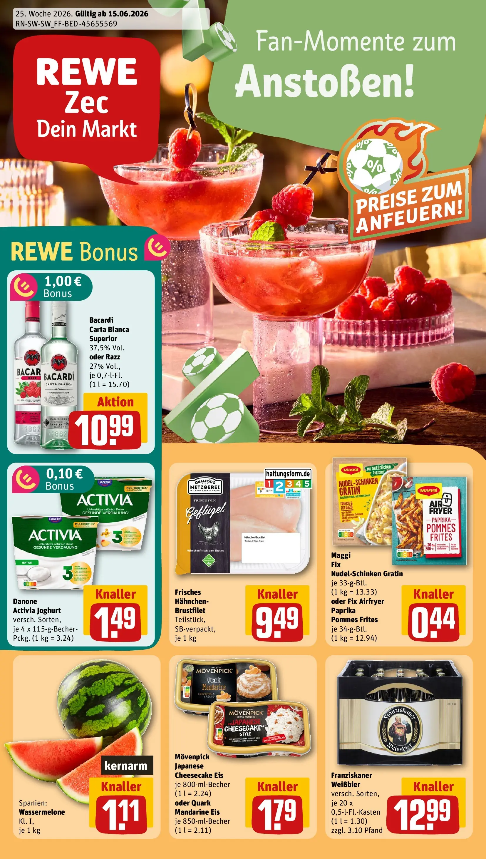 REWE Prospekt ab 14.06.2026 zum Blättern » Angebote | Seite: 1 | Produkte: Activia, Hahnchen, Maggi, Joghurt