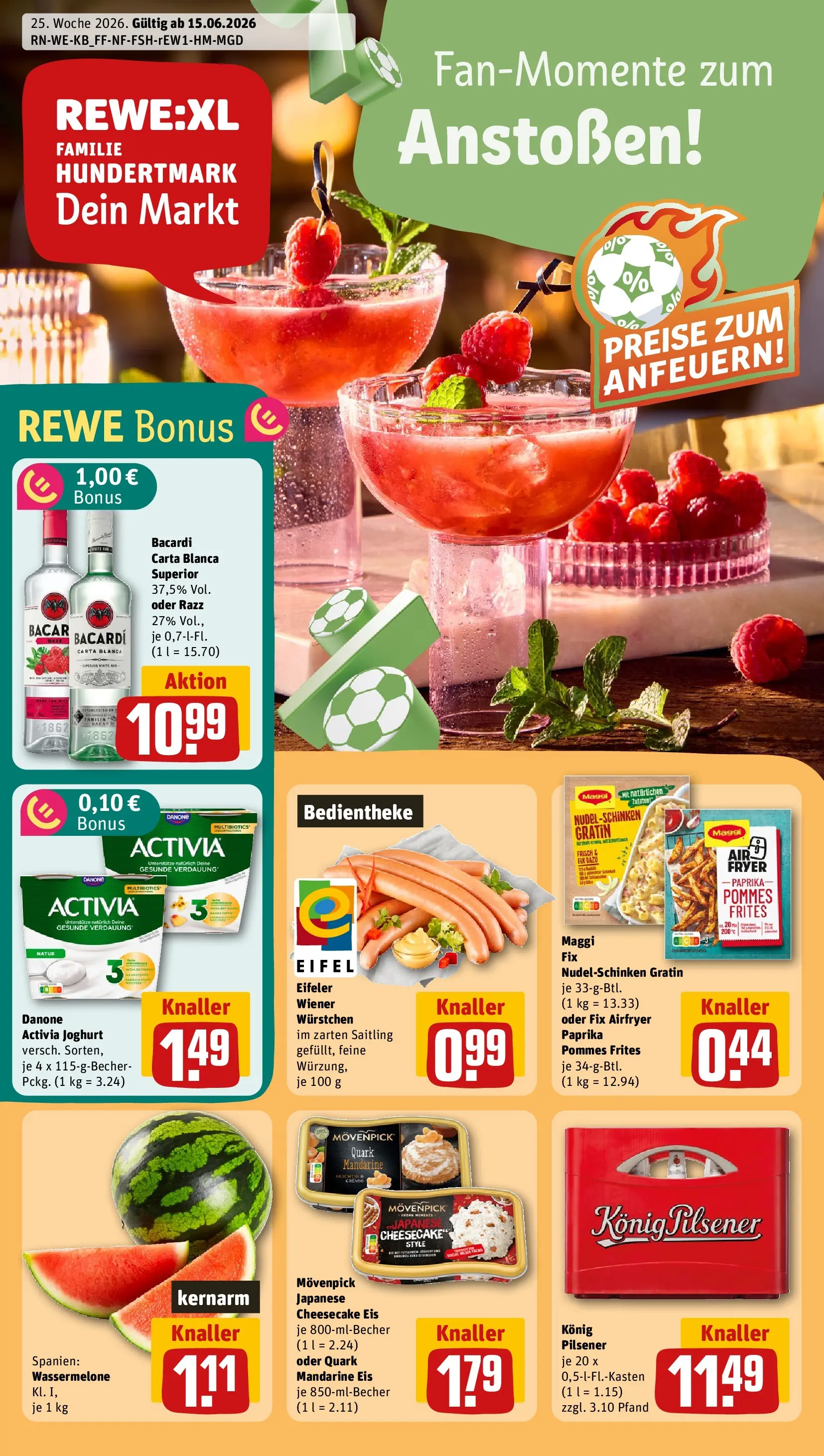 REWE Prospekt ab 14.06.2026 zum Blättern » Angebote | Seite: 1 | Produkte: Quark, Pommes frites, Pasta, Eis