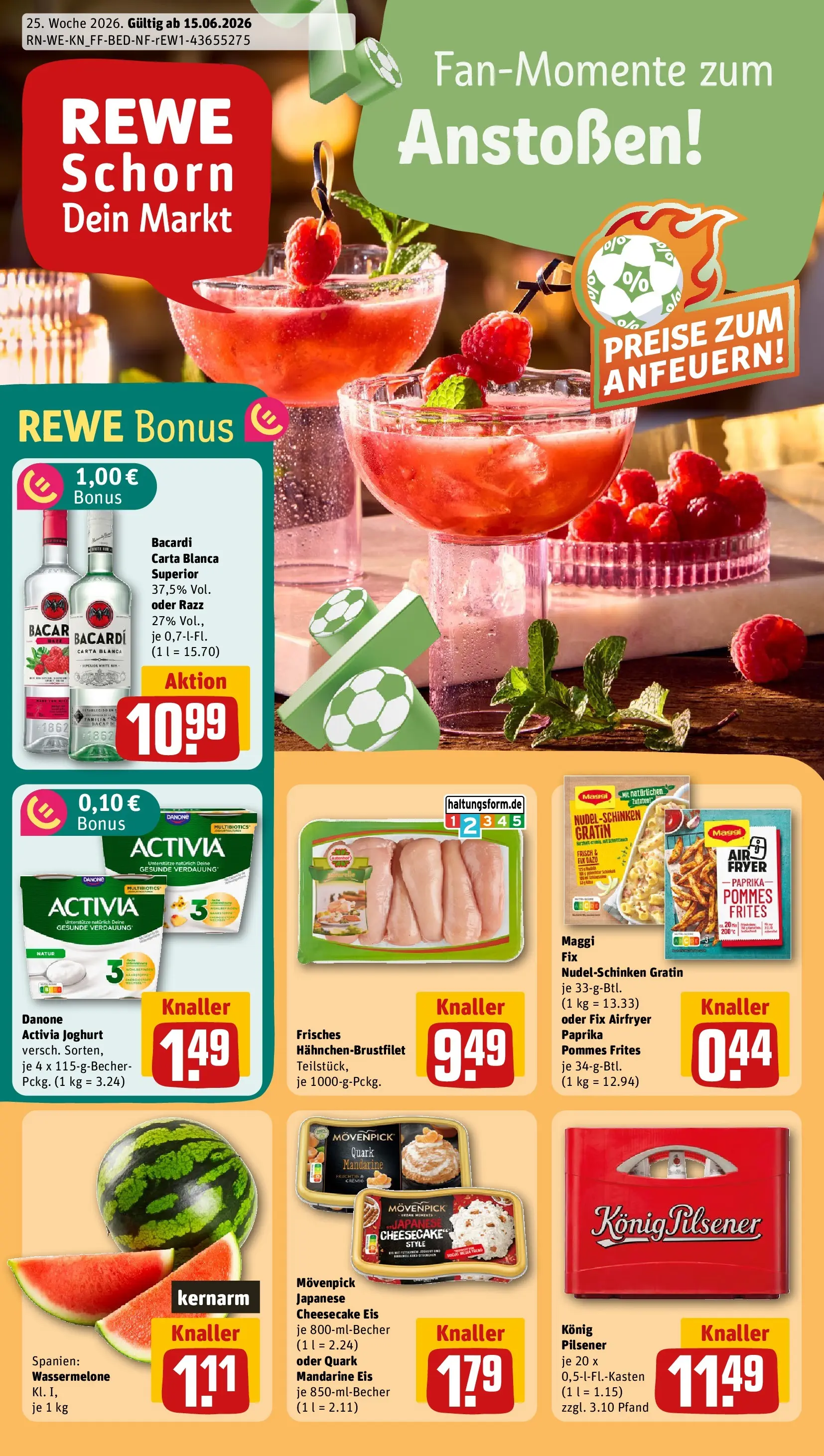 REWE Prospekt ab 14.06.2026 zum Blättern » Angebote | Seite: 1 | Produkte: Konig pilsener, Pommes frites, Paprika, Wassermelone