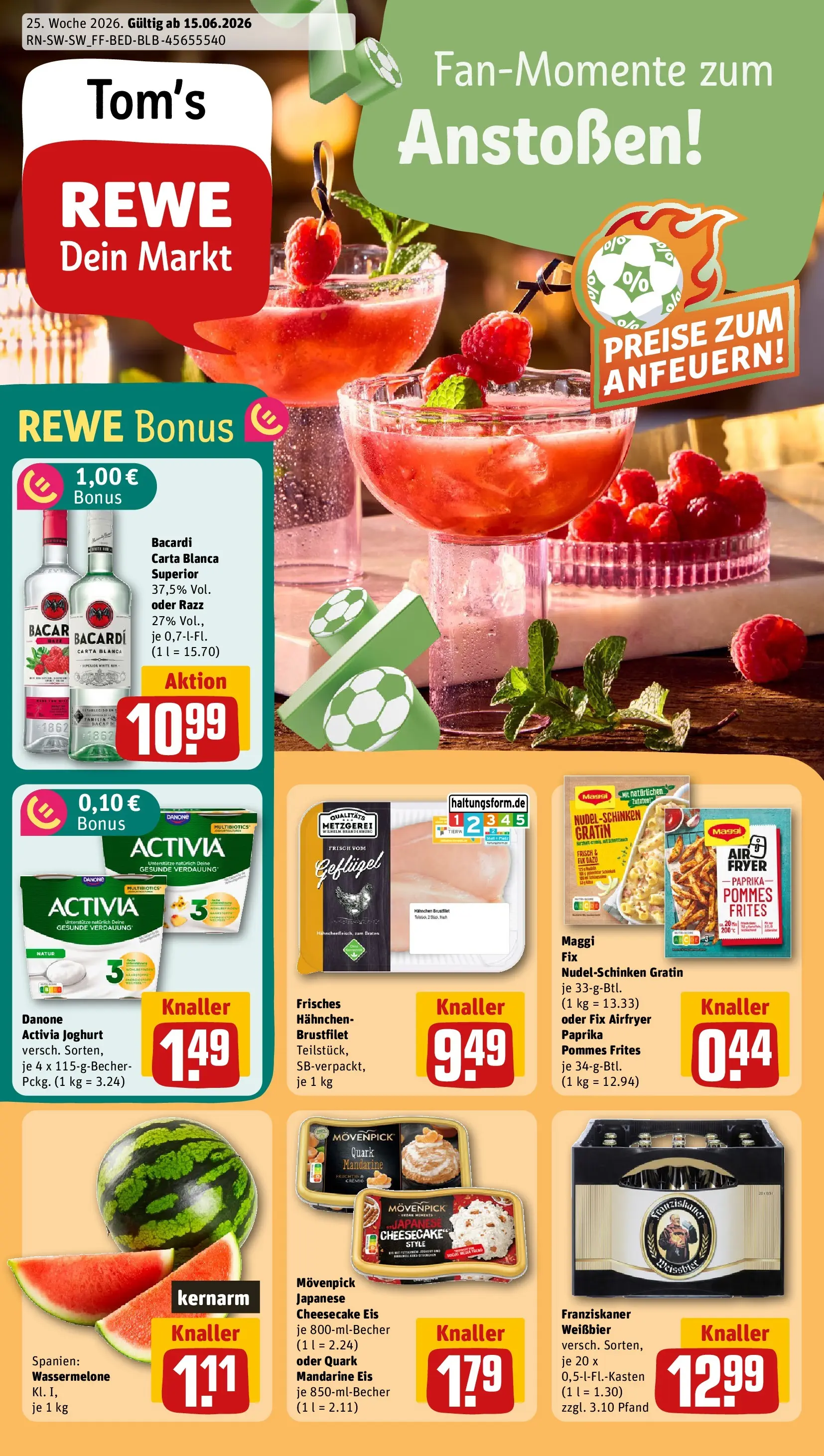 REWE Prospekt ab 14.06.2026 zum Blättern » Angebote | Seite: 1 | Produkte: Activia, Franziskaner, Weißbier, Maggi fix