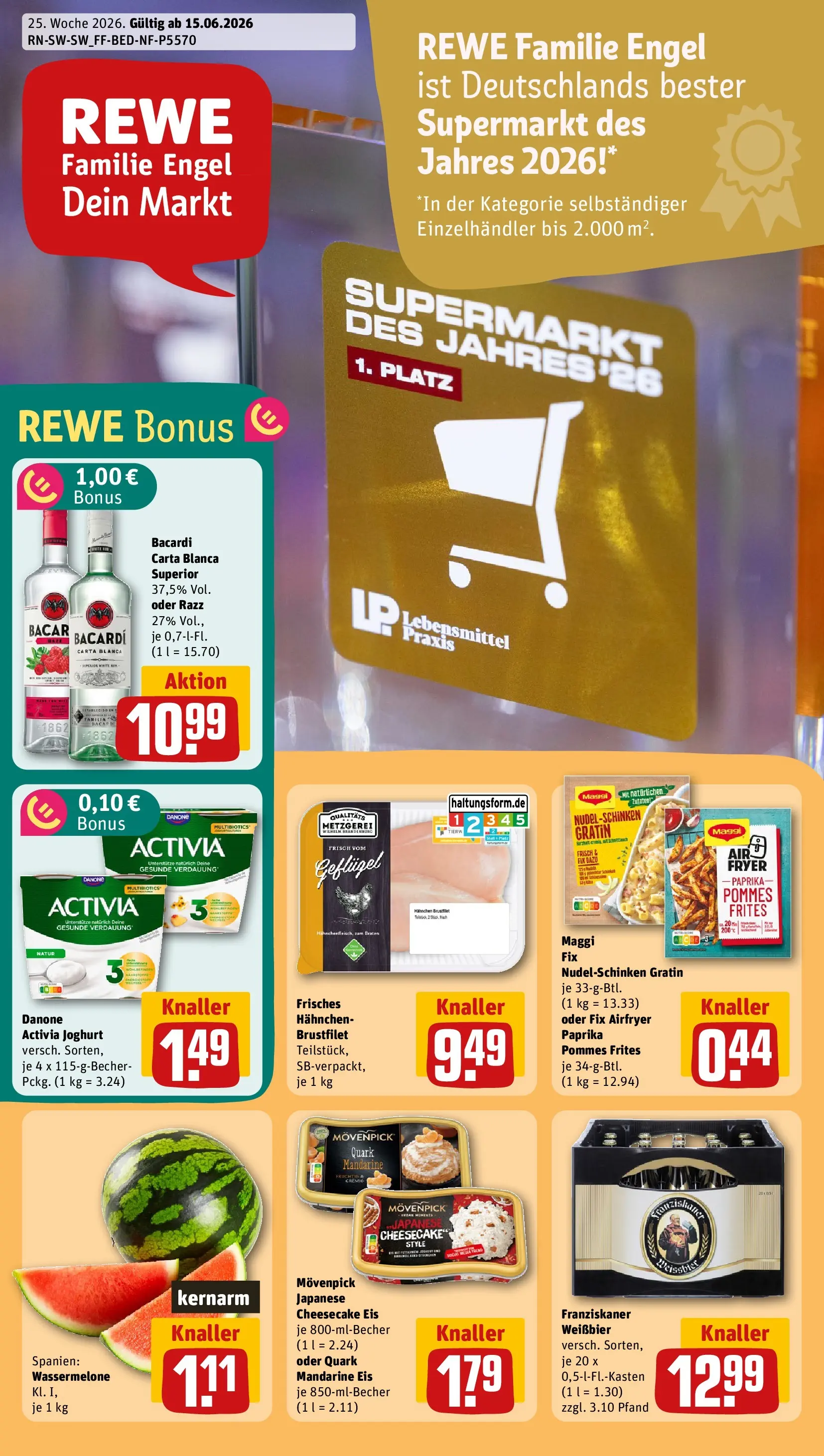 REWE Prospekt ab 14.06.2026 zum Blättern » Angebote | Seite: 1 | Produkte: Hahnchen, Maggi, Pommes, Pommes frites