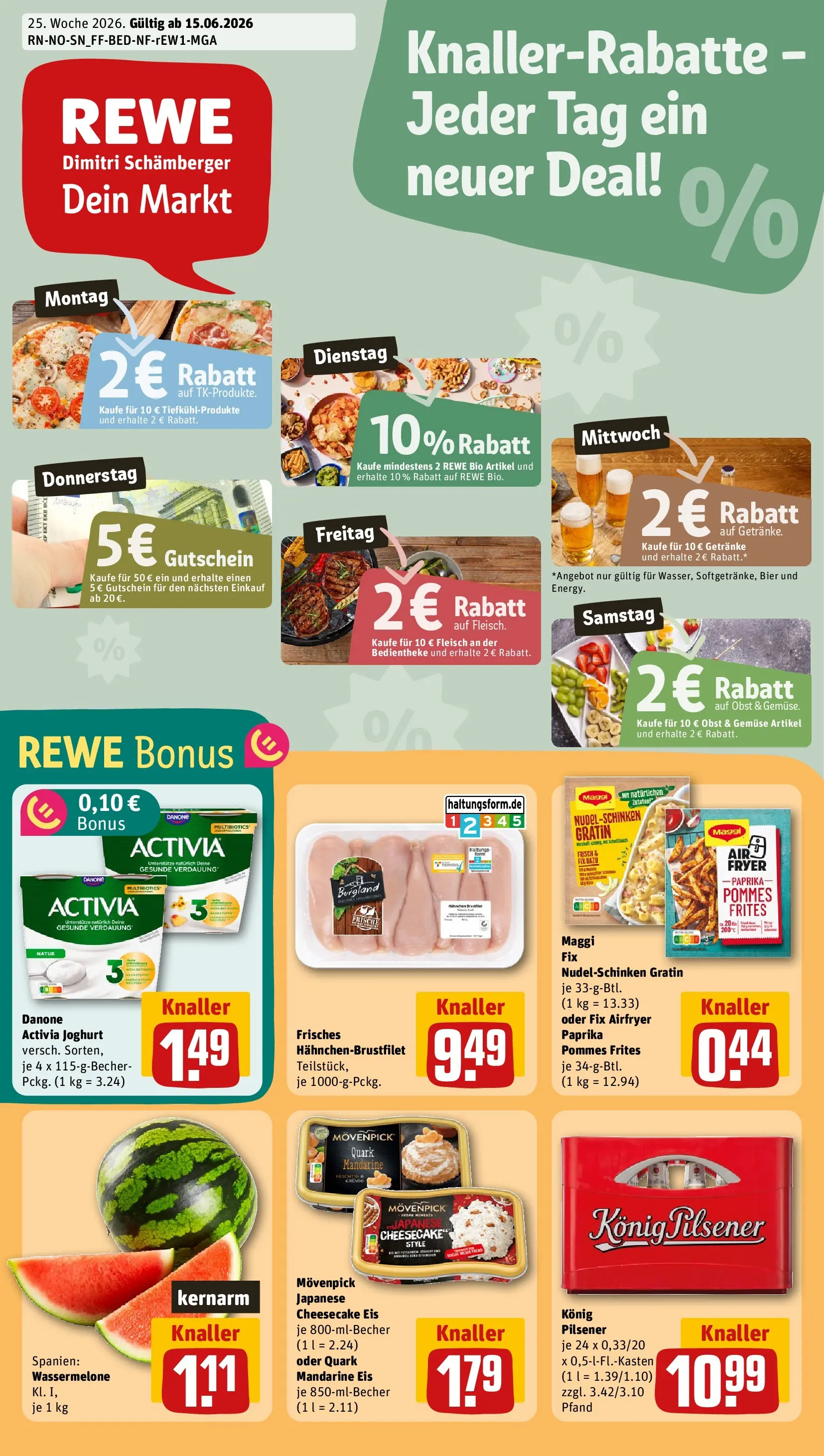 REWE Prospekt ab 14.06.2026 zum Blättern » Angebote | Seite: 1 | Produkte: Activia, Danone activia, Maggi fix, Eis
