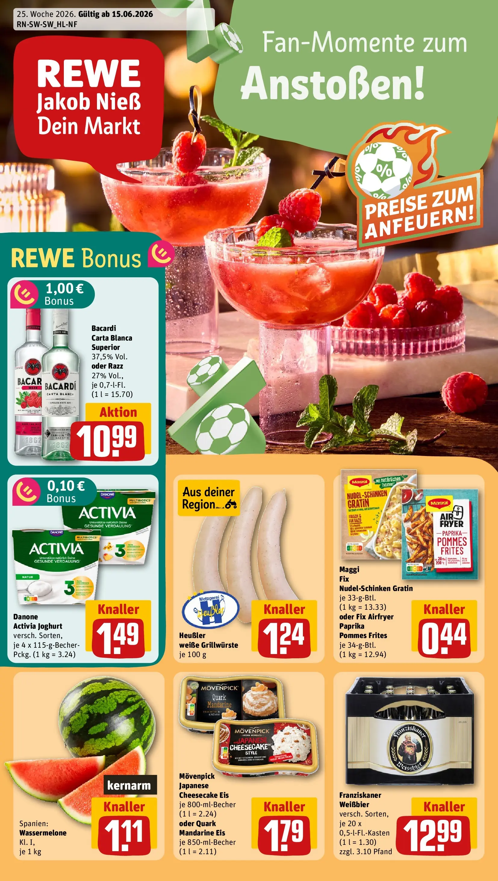 REWE Prospekt ab 14.06.2026 zum Blättern » Angebote | Seite: 1 | Produkte: Maggi, Pommes frites, Paprika, Wassermelone