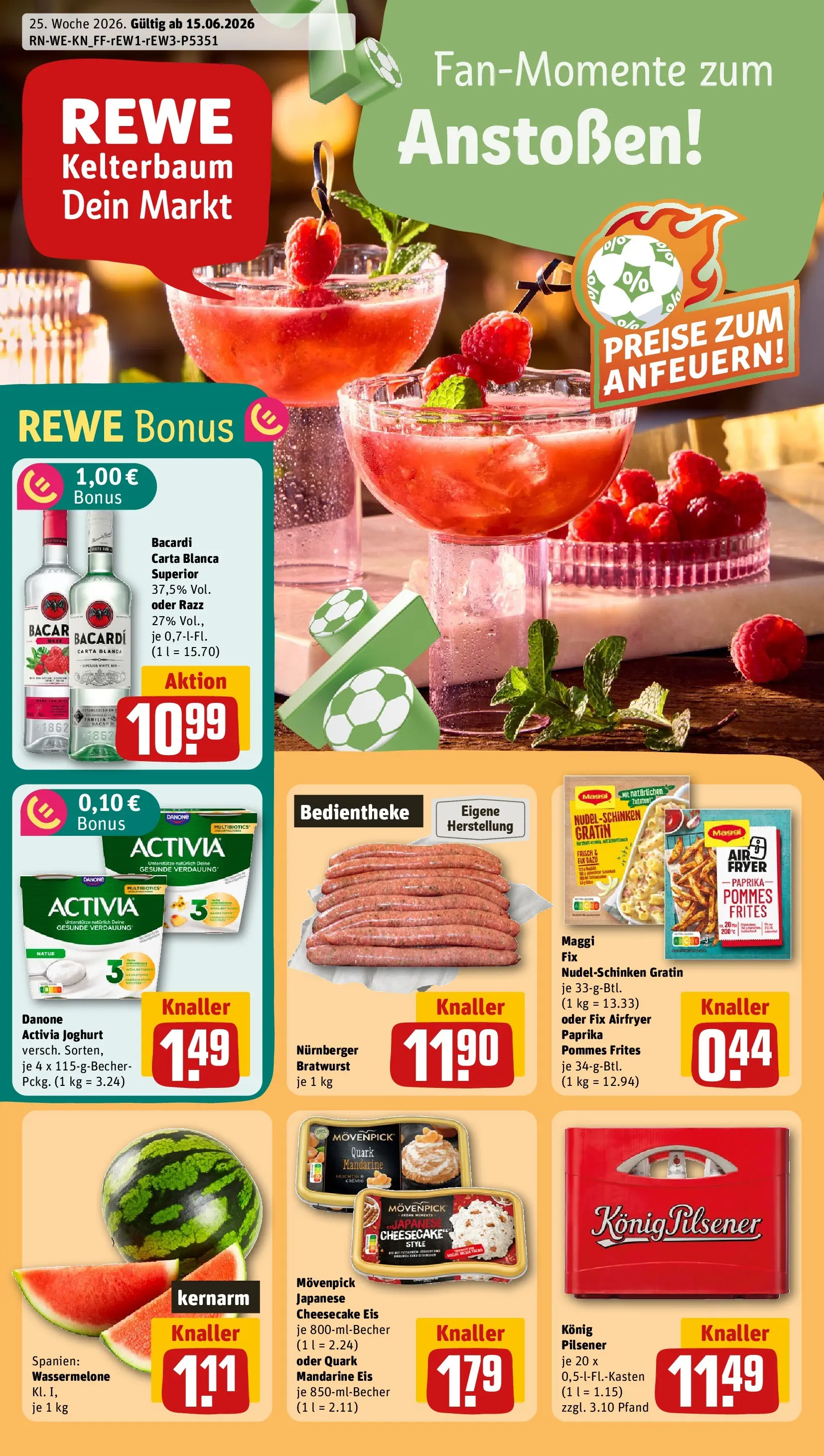 REWE Prospekt ab 14.06.2026 zum Blättern » Angebote | Seite: 1 | Produkte: Maggi, Joghurt, Pommes, Bratwurst