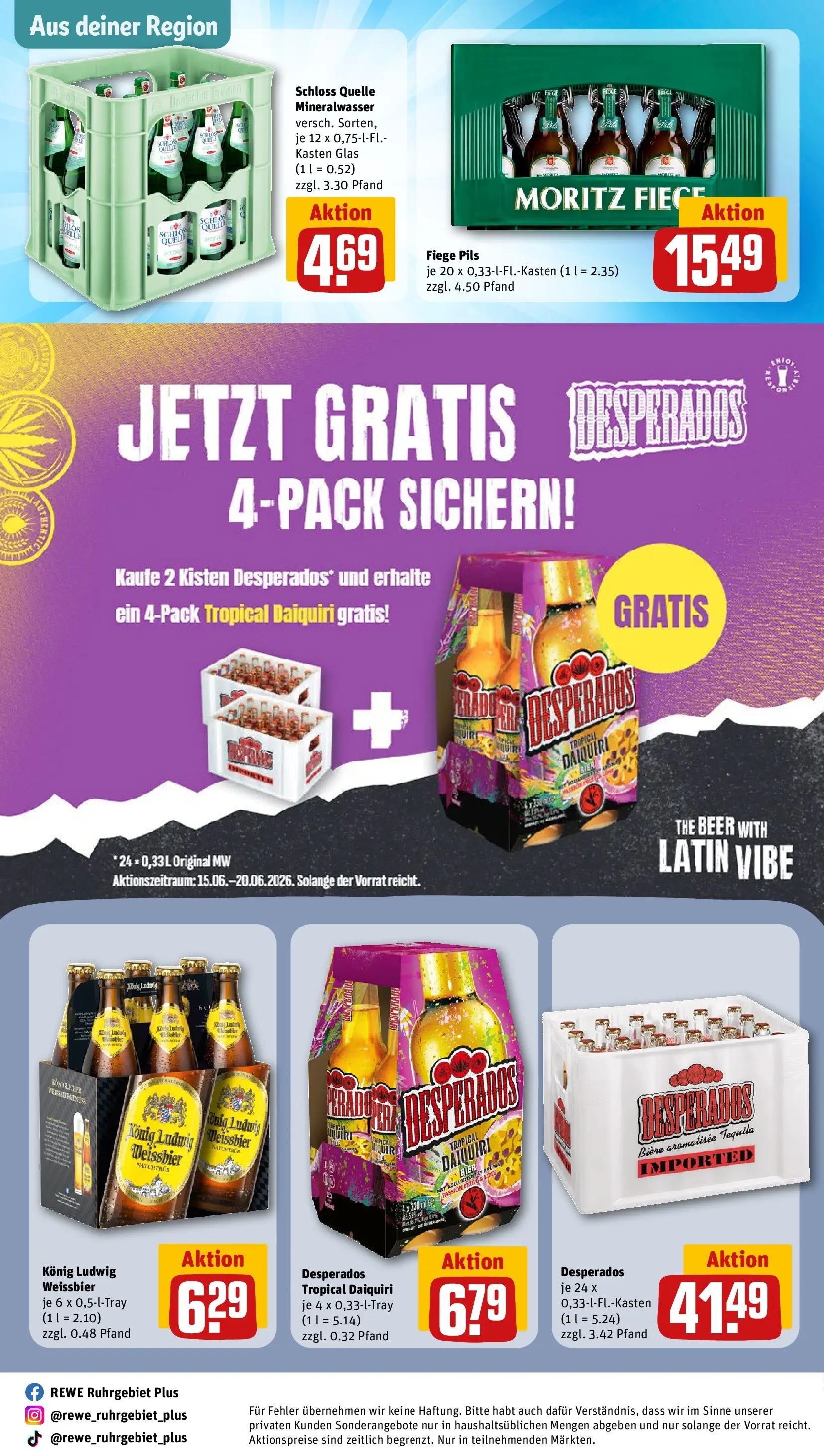 REWE Prospekt ab 14.06.2026 zum Blättern » Angebote | Seite: 30 | Produkte: Pils, Mineralwasser, Tequila, Desperados
