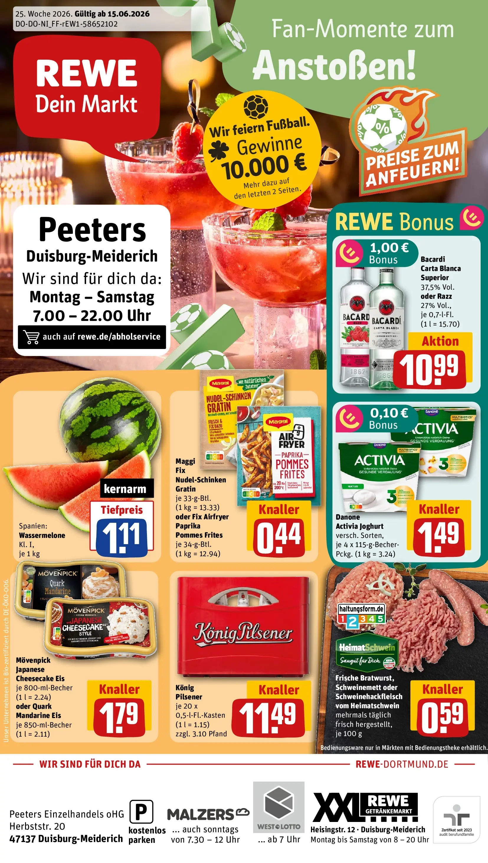REWE Prospekt ab 14.06.2026 zum Blättern » Angebote | Seite: 1 | Produkte: Konig pilsener, Quark, Rum, Uhr