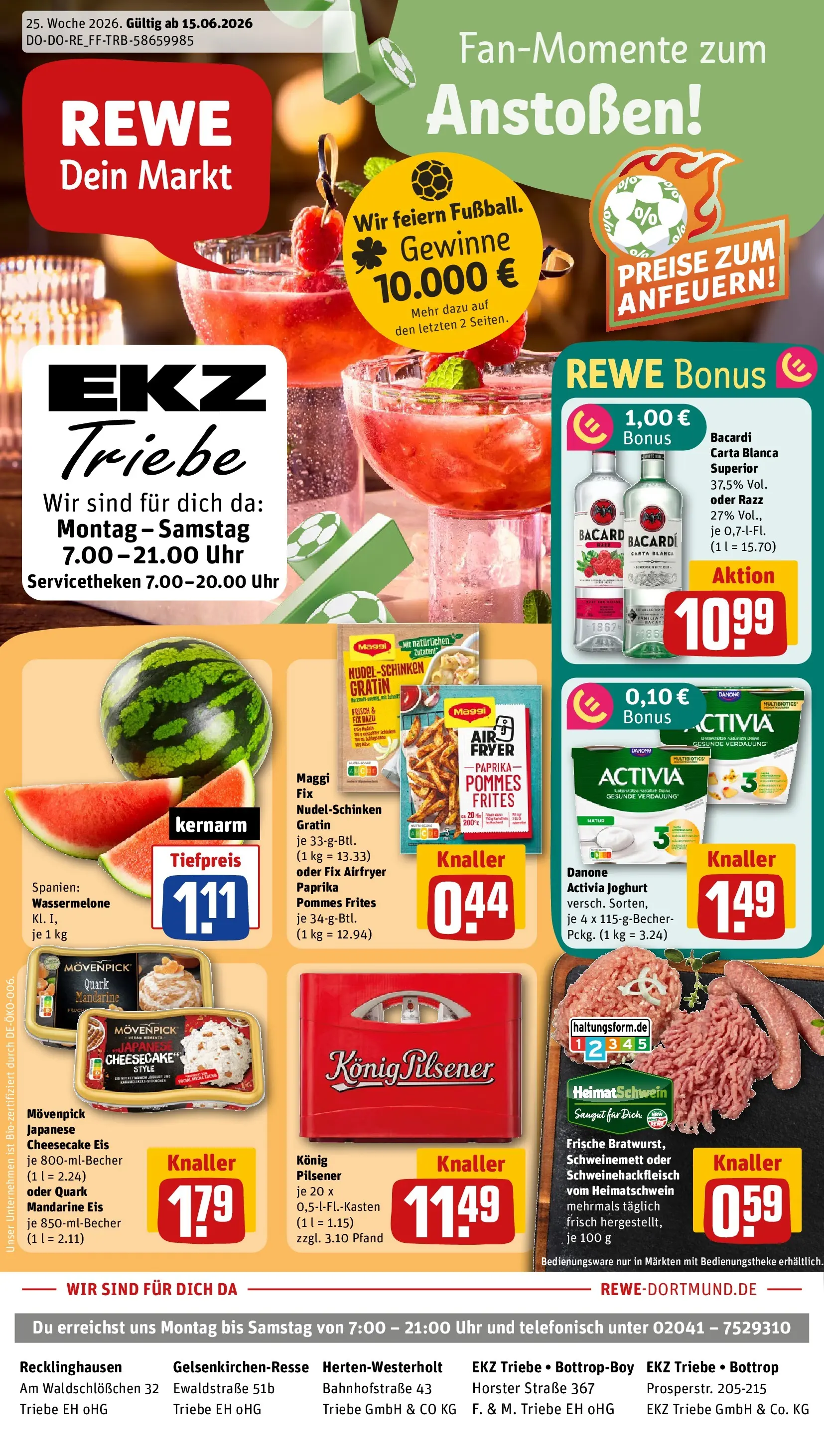 REWE Prospekt ab 14.06.2026 zum Blättern » Angebote | Seite: 1 | Produkte: Bacardi, Activia, Rum, Pommes frites