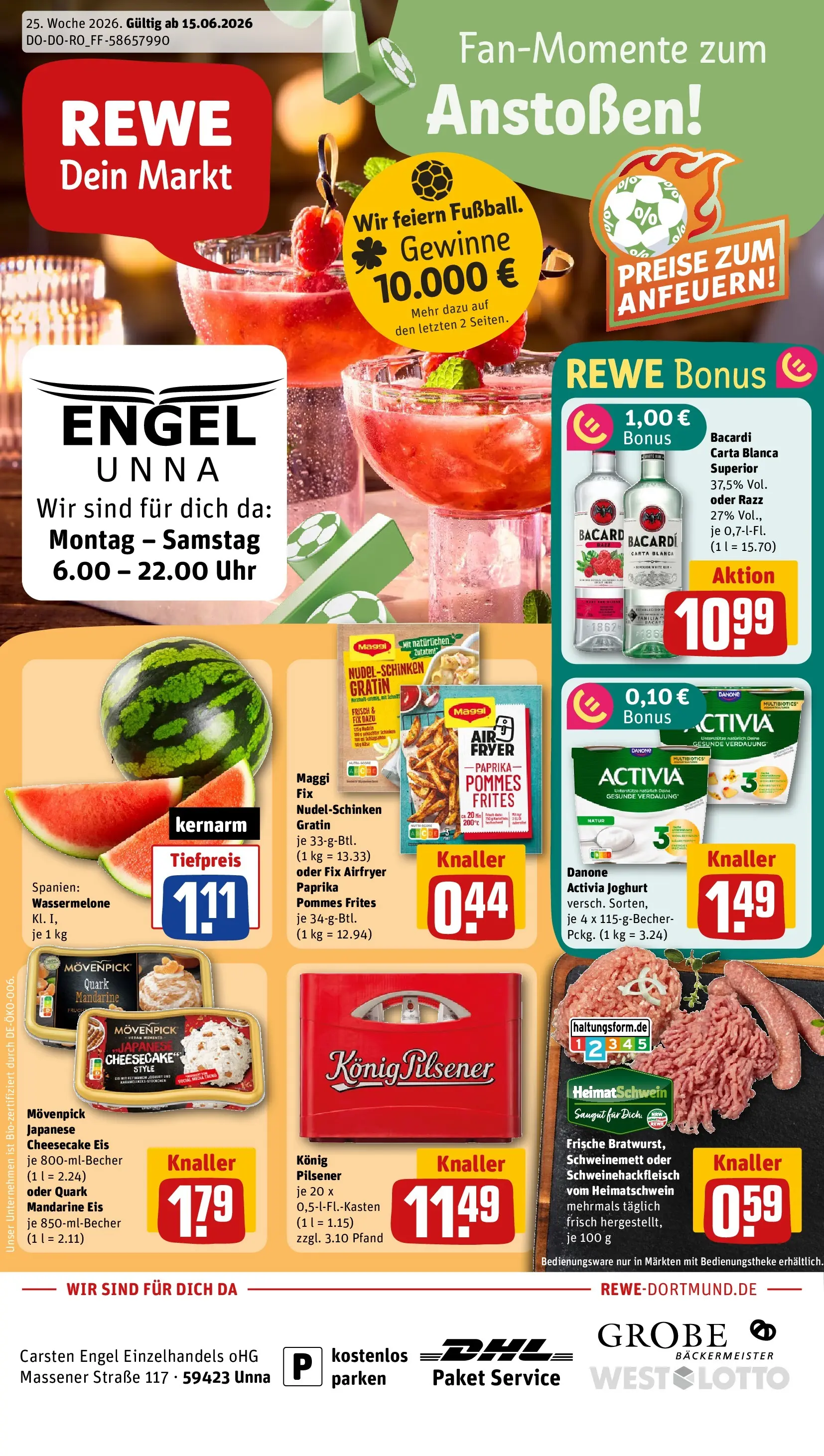 REWE Prospekt ab 14.06.2026 zum Blättern » Angebote | Seite: 1 | Produkte: Konig pilsener, Danone activia, Joghurt, Maggi fix