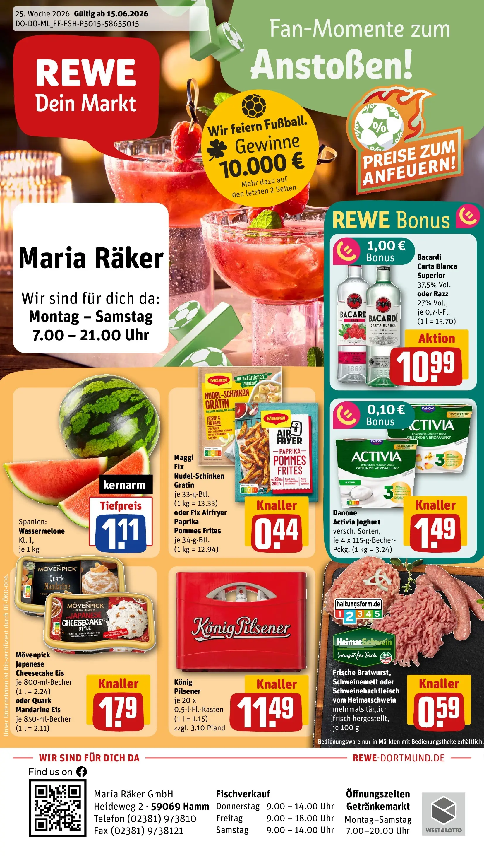 REWE Prospekt ab 14.06.2026 zum Blättern » Angebote | Seite: 1 | Produkte: Konig pilsener, Rum, Wassermelone, Pasta