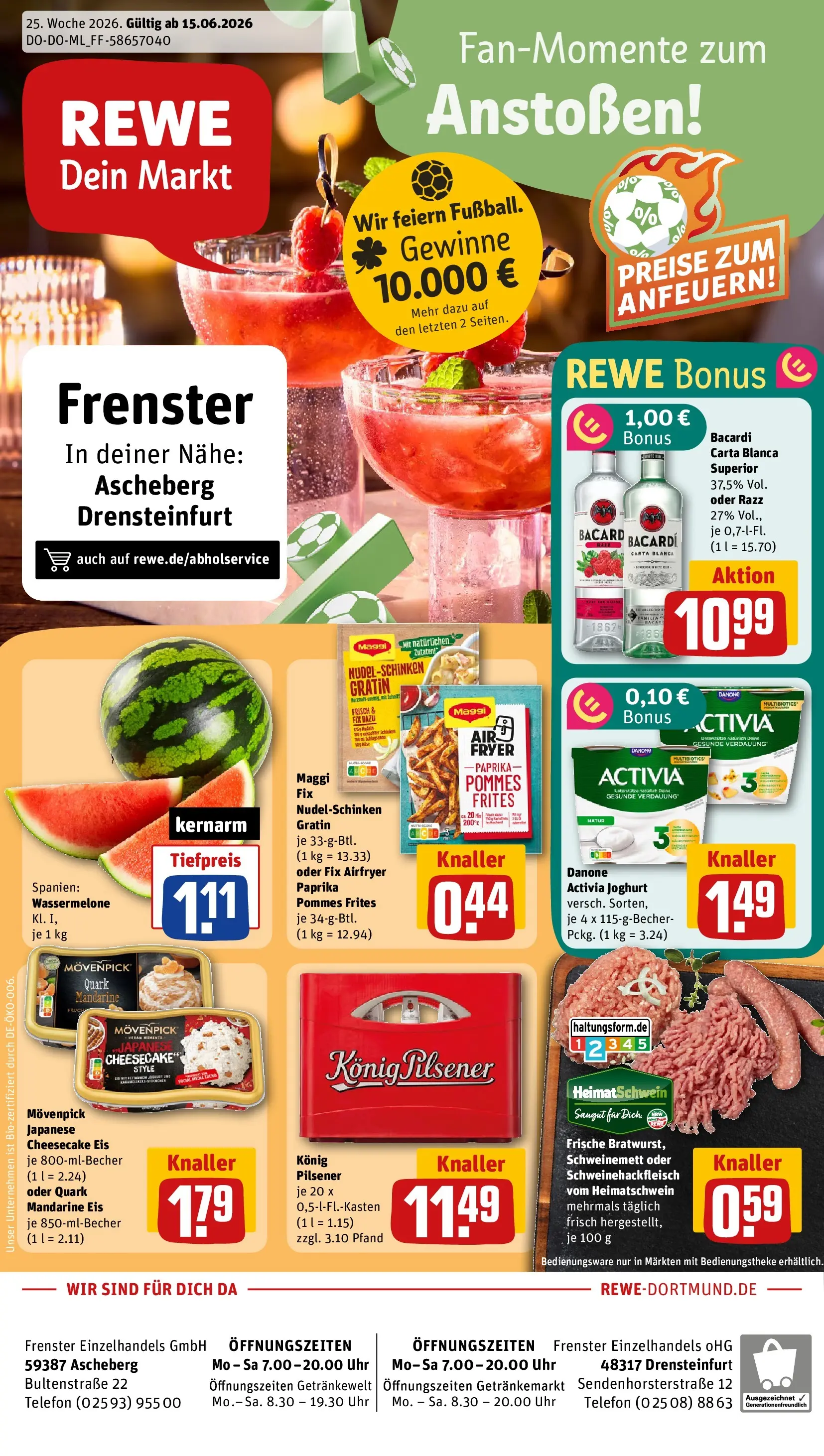 REWE Prospekt ab 14.06.2026 zum Blättern » Angebote | Seite: 1 | Produkte: Bacardi, Activia, Rum, Telefon