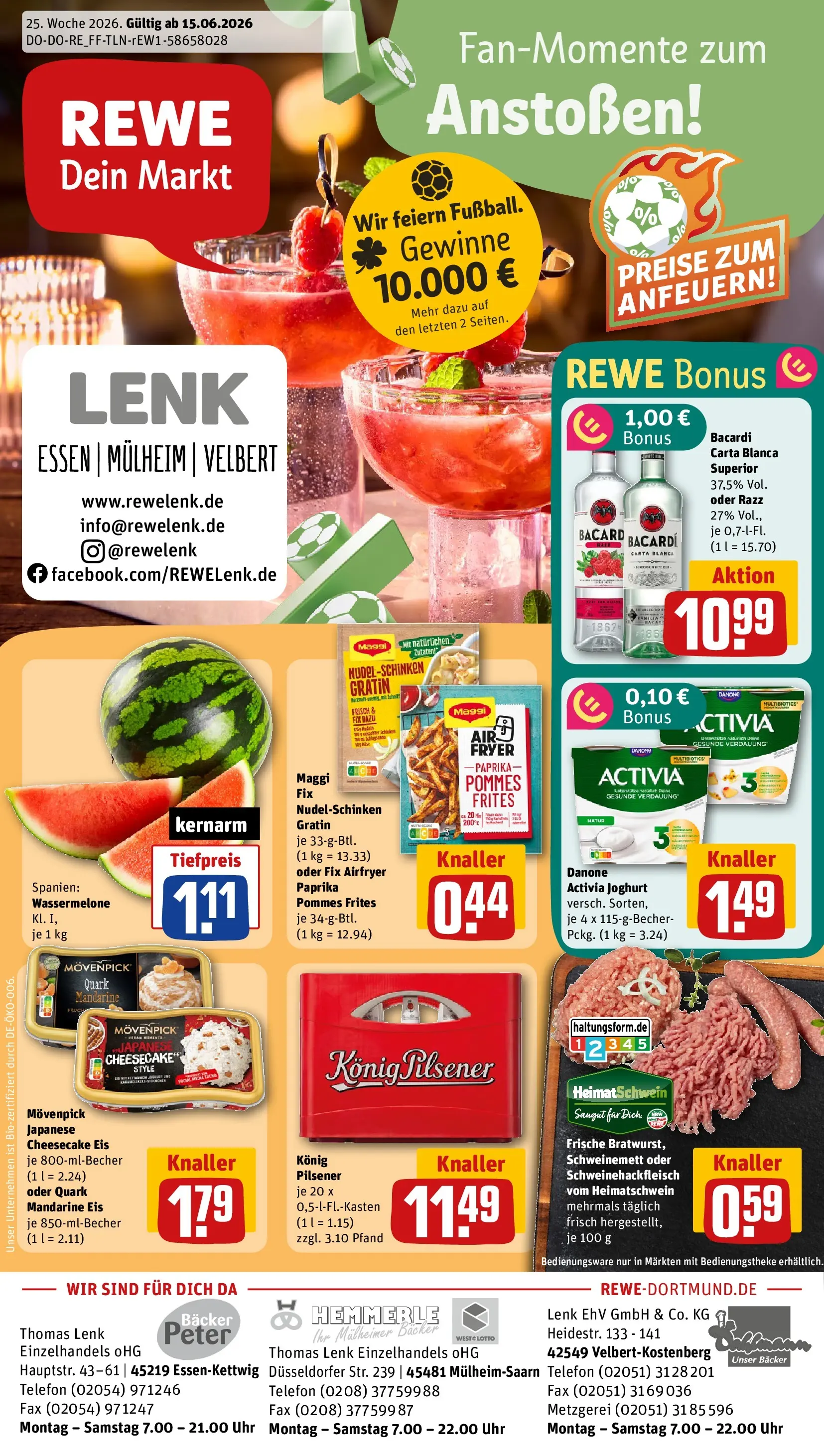REWE Prospekt ab 14.06.2026 zum Blättern » Angebote | Seite: 1 | Produkte: Danone activia, Rum, Maggi fix, Uhr