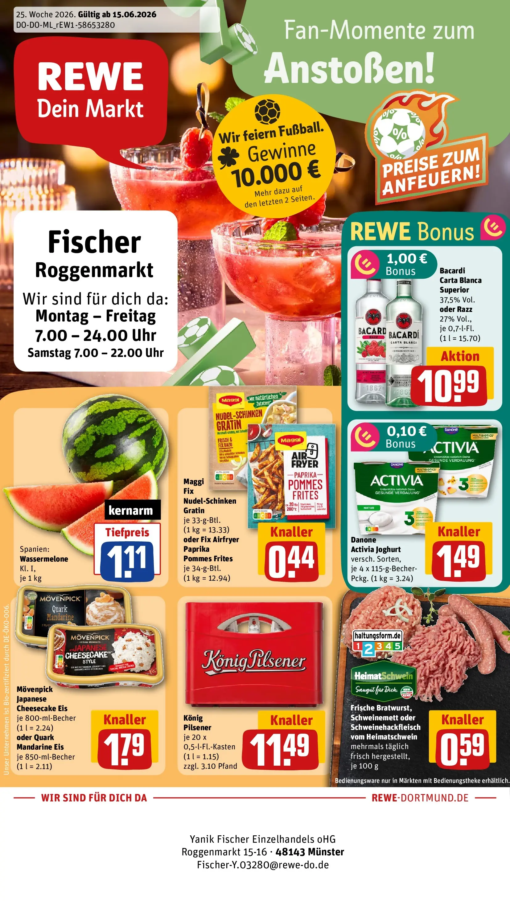 REWE Prospekt ab 14.06.2026 zum Blättern » Angebote | Seite: 1 | Produkte: Danone activia, Joghurt, Pommes, Maggi fix