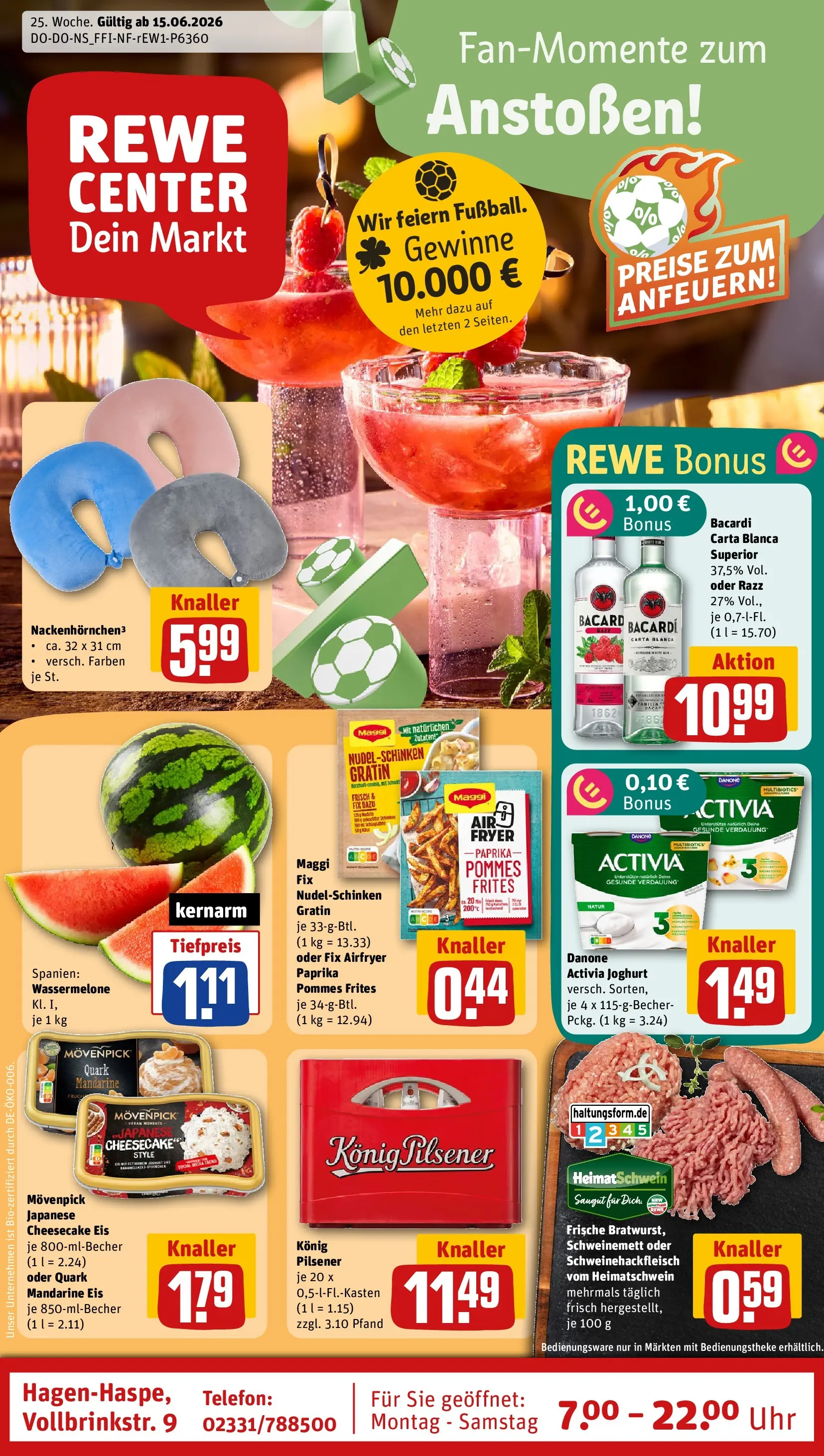 REWE Prospekt ab 14.06.2026 zum Blättern » Angebote | Seite: 1 | Produkte: Bacardi, Quark, Rum, Maggi fix