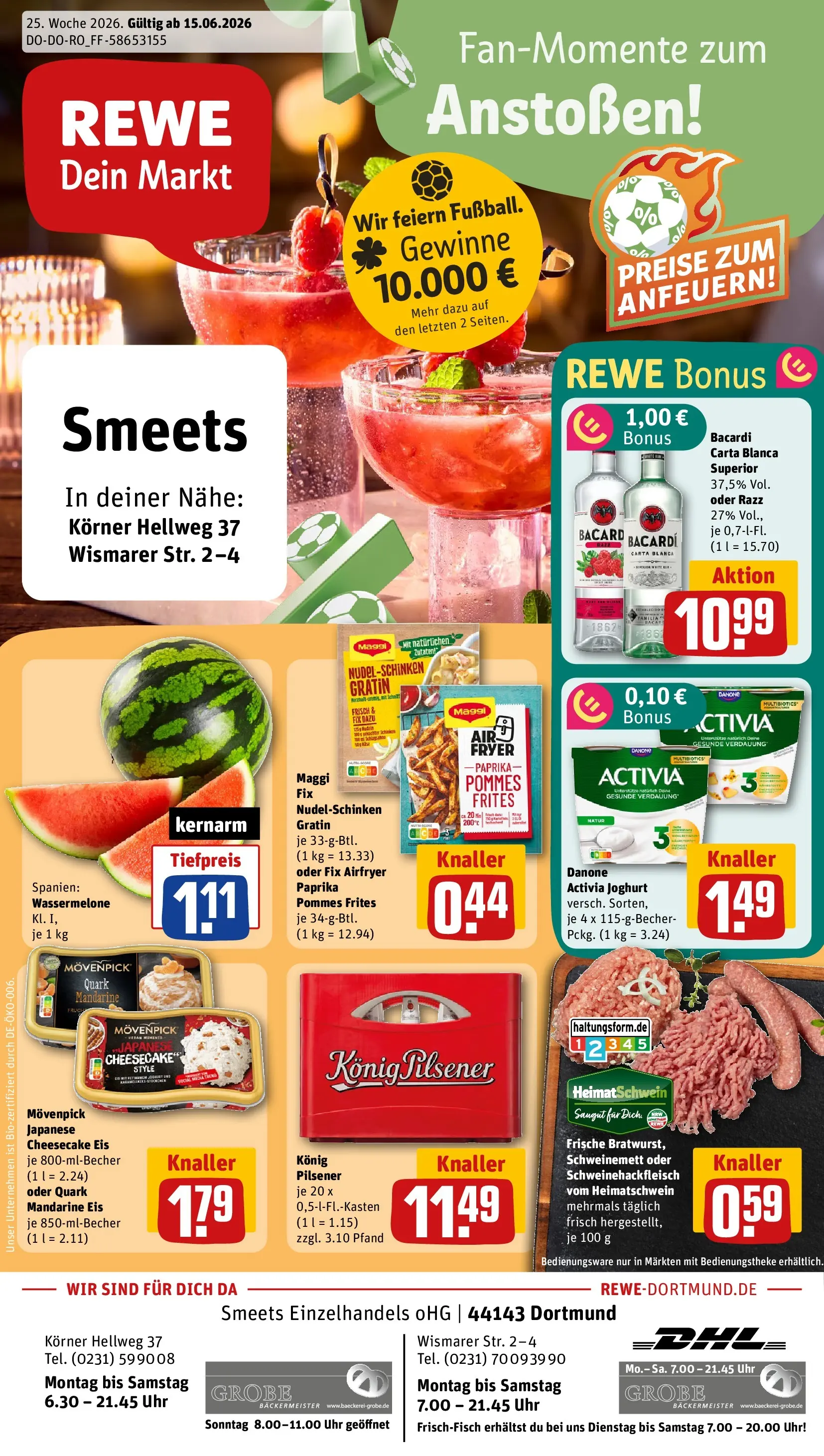 REWE Prospekt ab 14.06.2026 zum Blättern » Angebote | Seite: 1 | Produkte: Activia, Paprika, Maggi fix, Wassermelone