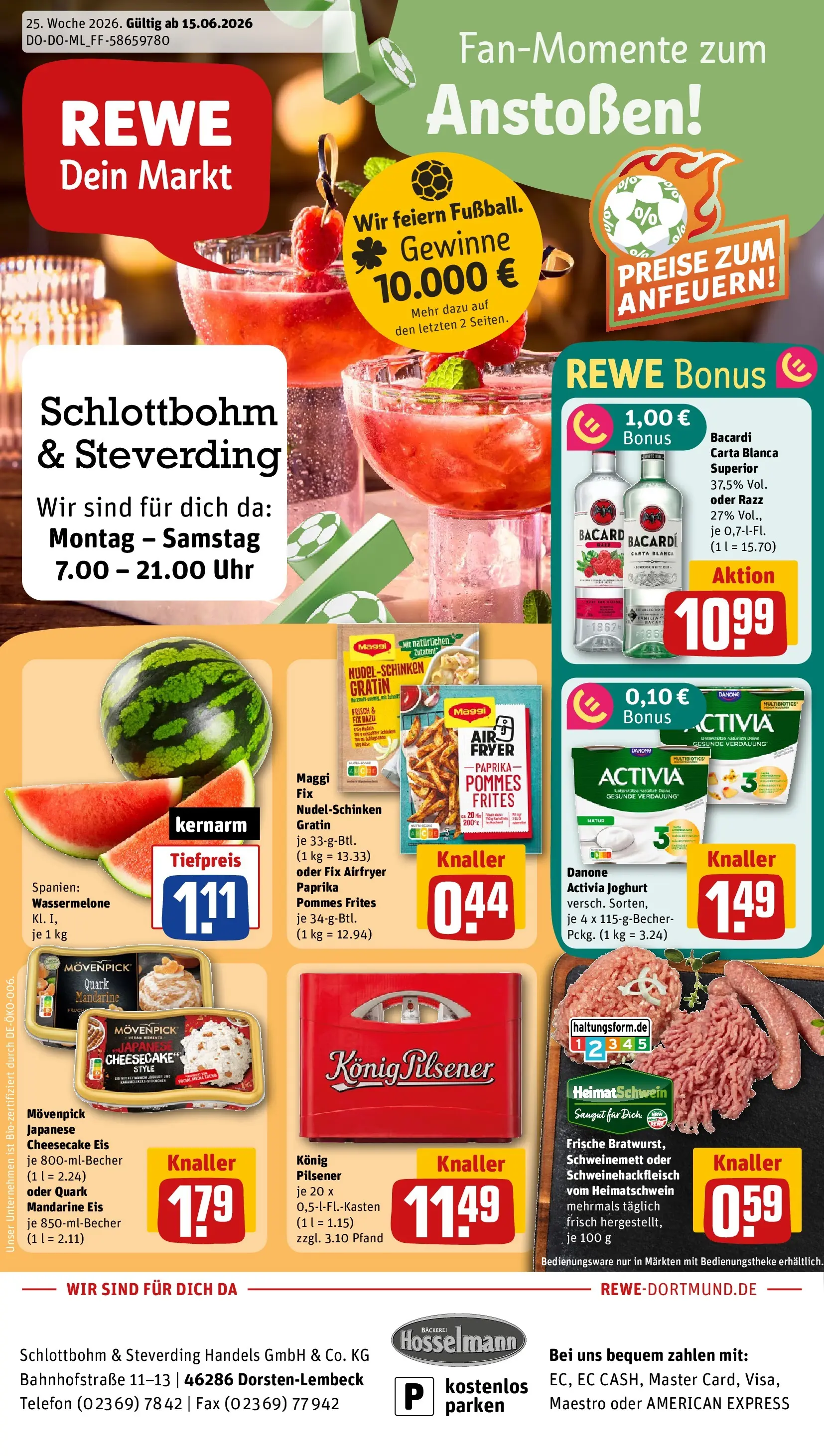 REWE Prospekt ab 14.06.2026 zum Blättern » Angebote | Seite: 1 | Produkte: Käse, Wassermelone, Eis, Uhr