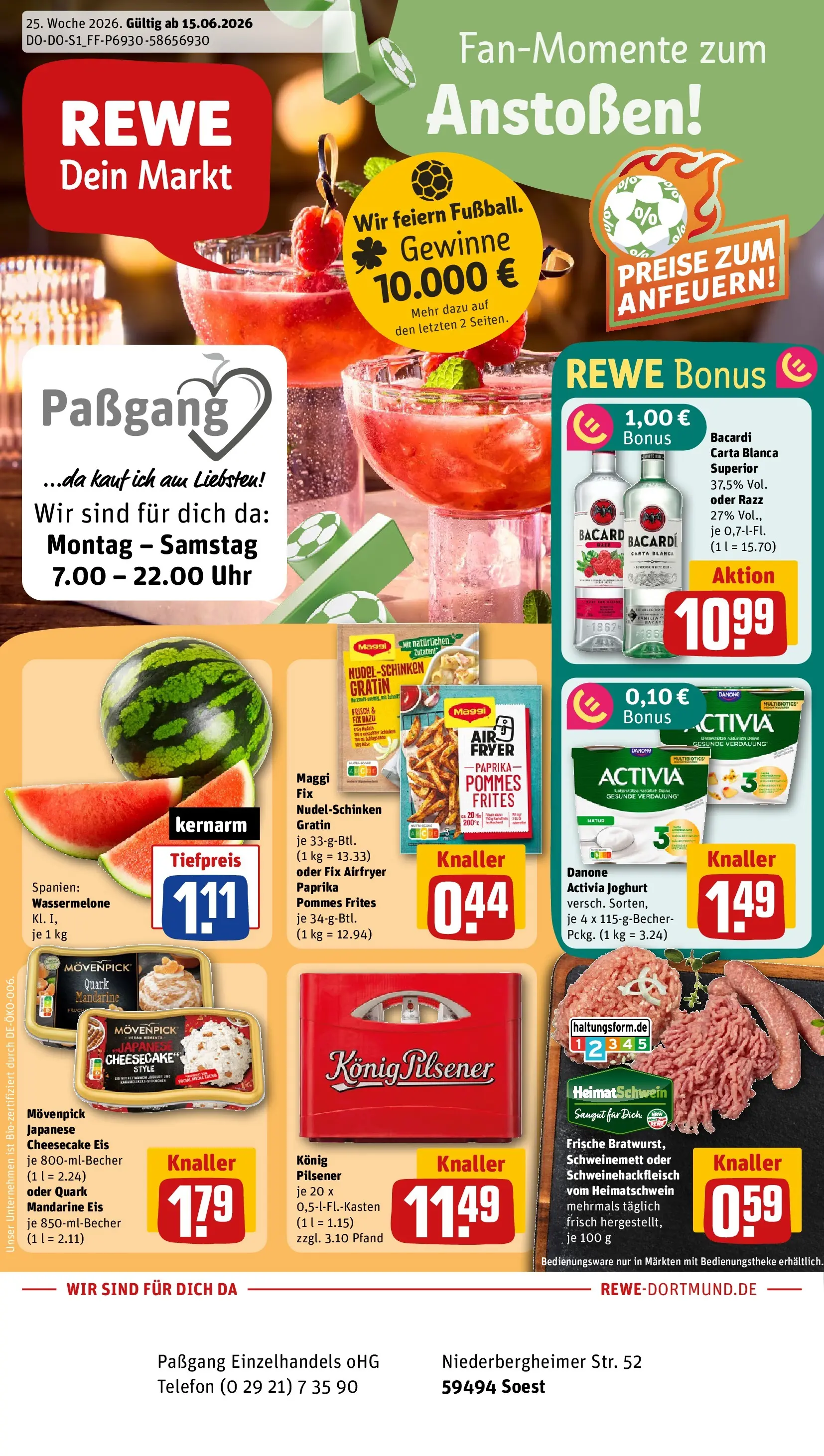 REWE Prospekt ab 14.06.2026 zum Blättern » Angebote | Seite: 1 | Produkte: Konig pilsener, Quark, Joghurt, Telefon