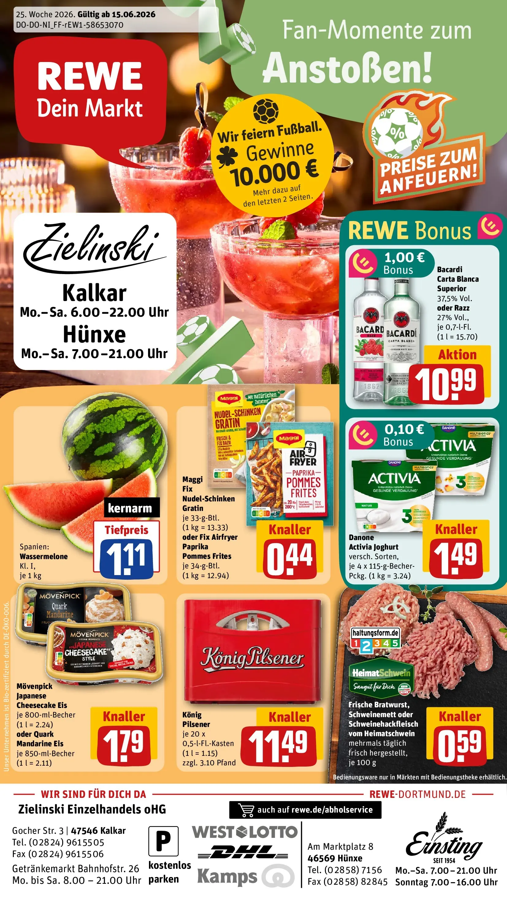 REWE Prospekt ab 14.06.2026 zum Blättern » Angebote | Seite: 1 | Produkte: Bacardi, Pommes frites, Maggi fix, Wassermelone