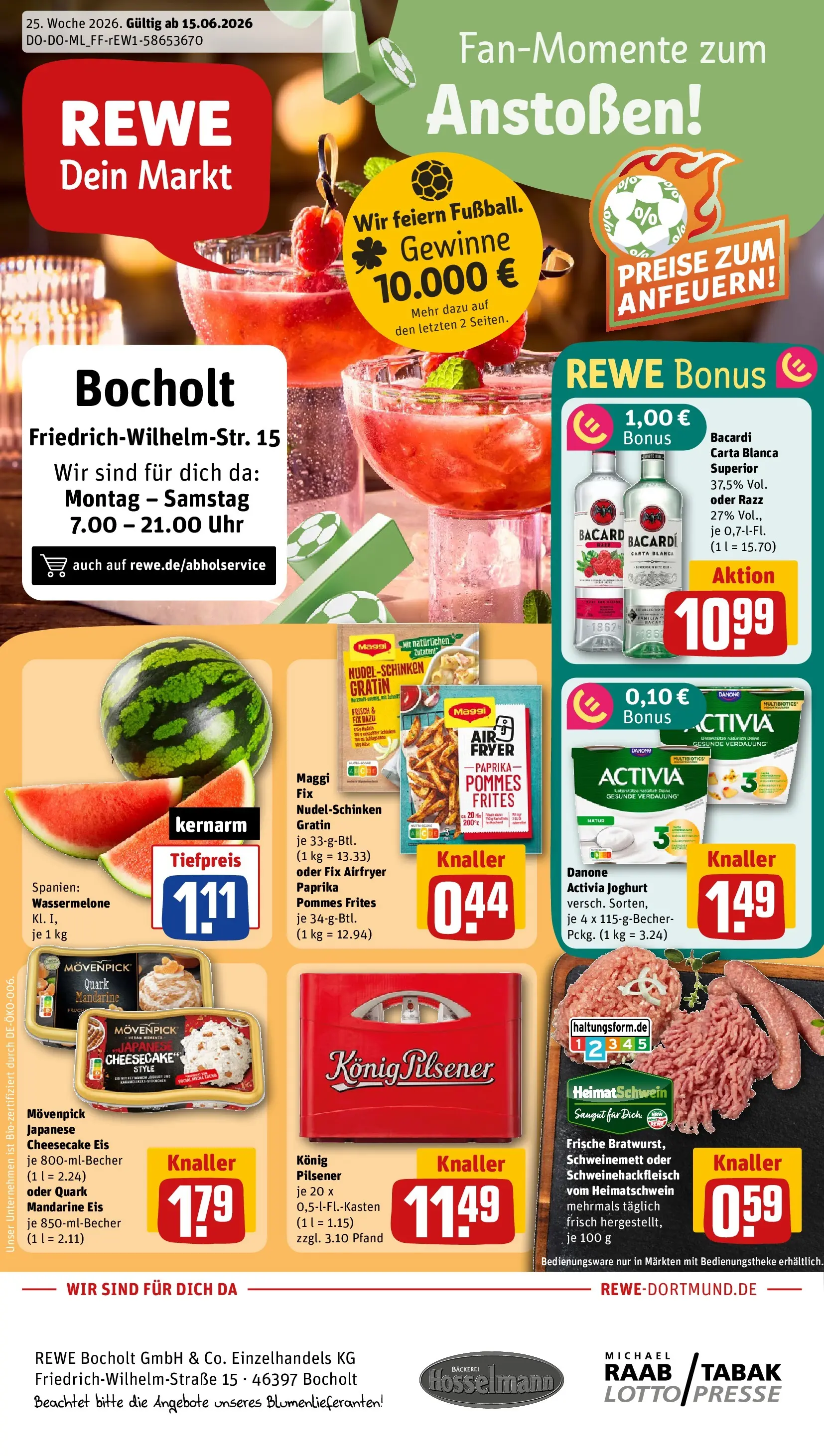 REWE Prospekt ab 14.06.2026 zum Blättern » Angebote | Seite: 1 | Produkte: Activia, Konig pilsener, Paprika, Eis