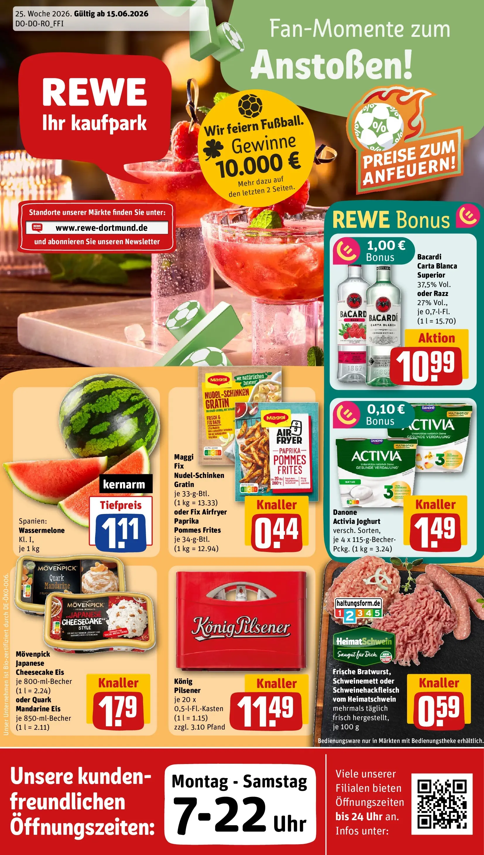 REWE Prospekt ab 14.06.2026 zum Blättern » Angebote | Seite: 1 | Produkte: Activia, Danone activia, Maggi, Pommes