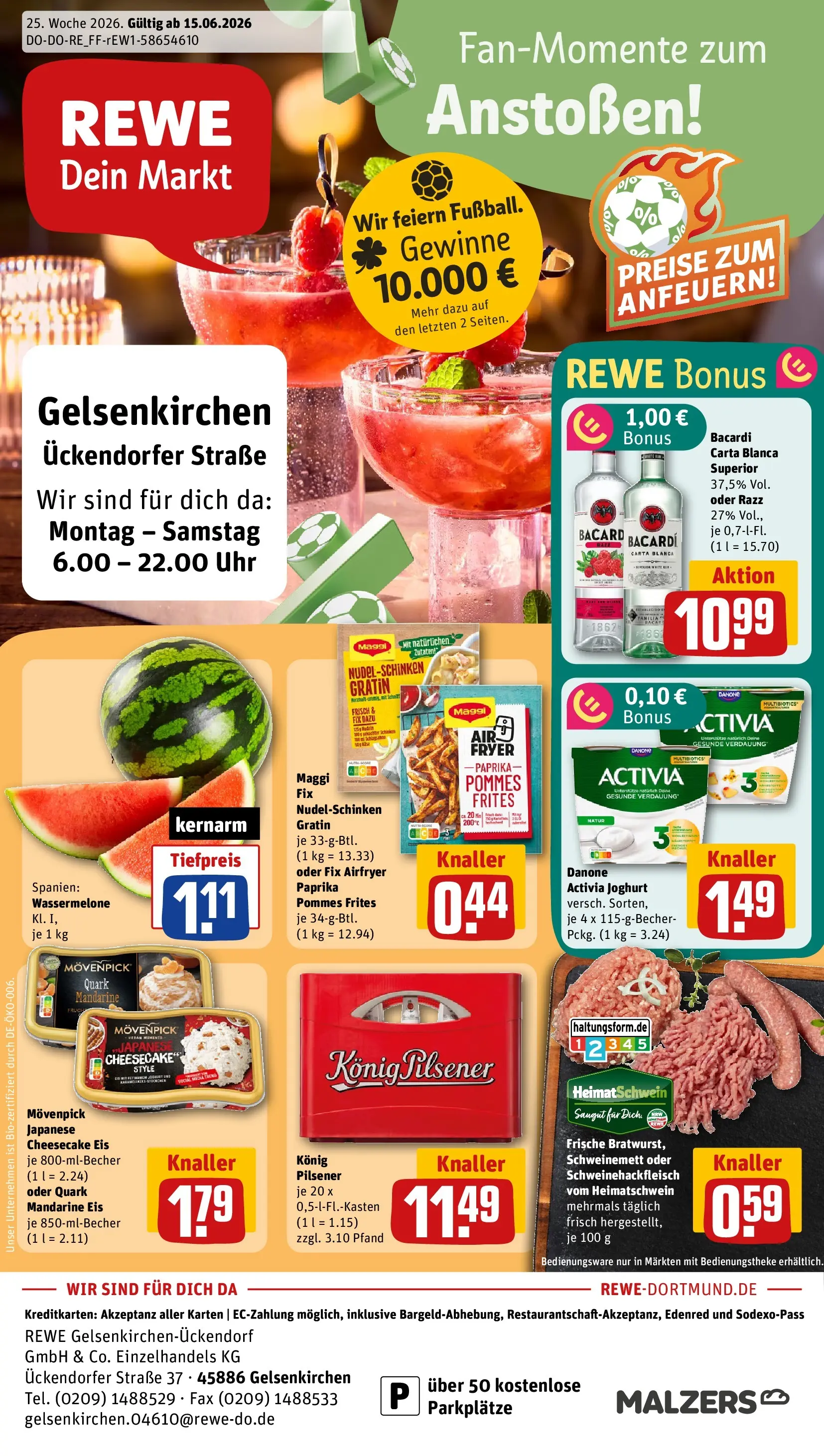 REWE Prospekt ab 14.06.2026 zum Blättern » Angebote | Seite: 1 | Produkte: Activia, Quark, Paprika, Eis