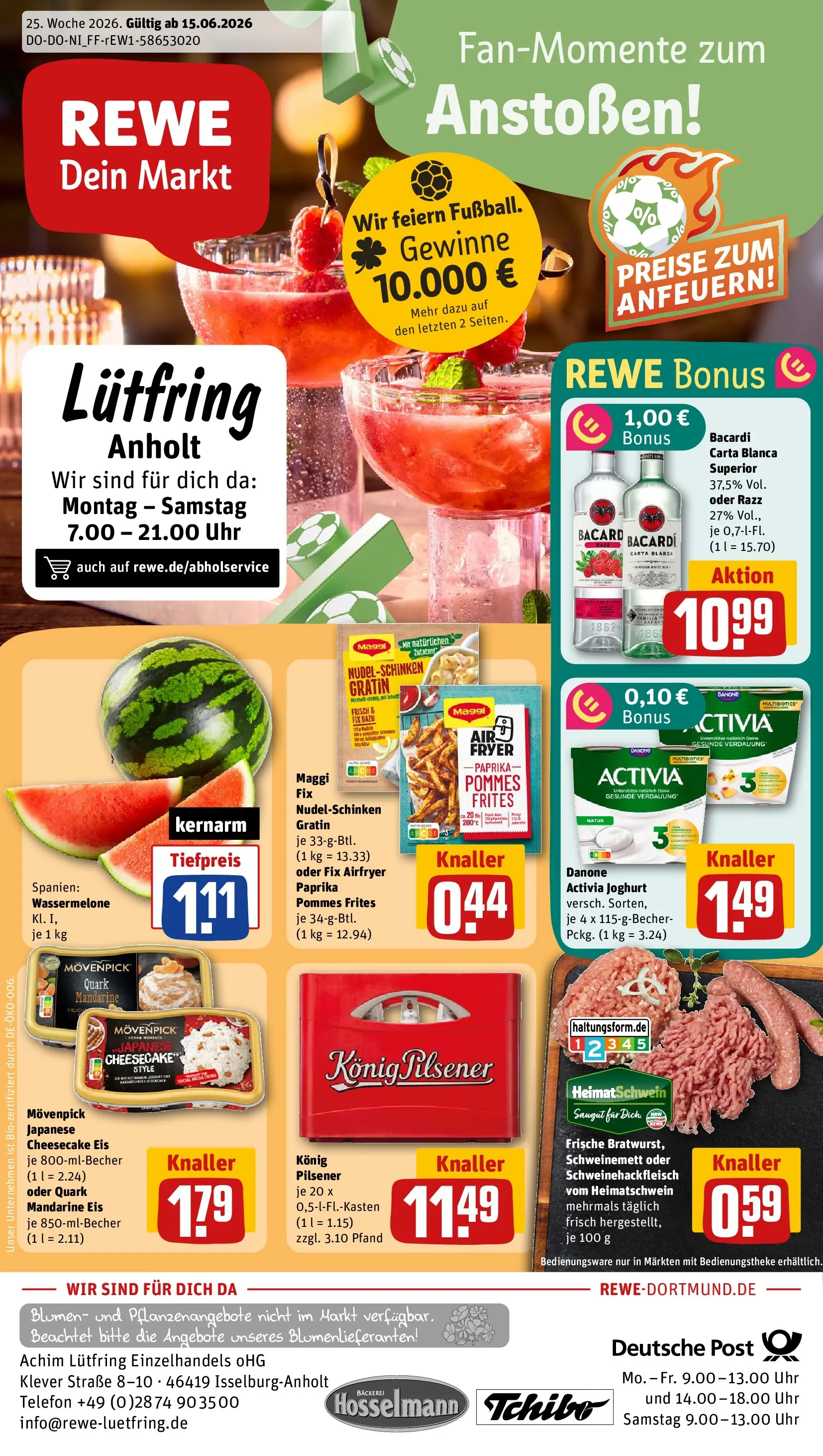 REWE Prospekt ab 14.06.2026 zum Blättern » Angebote | Seite: 1 | Produkte: Bäckerei, Quark, Blumen, Wassermelone